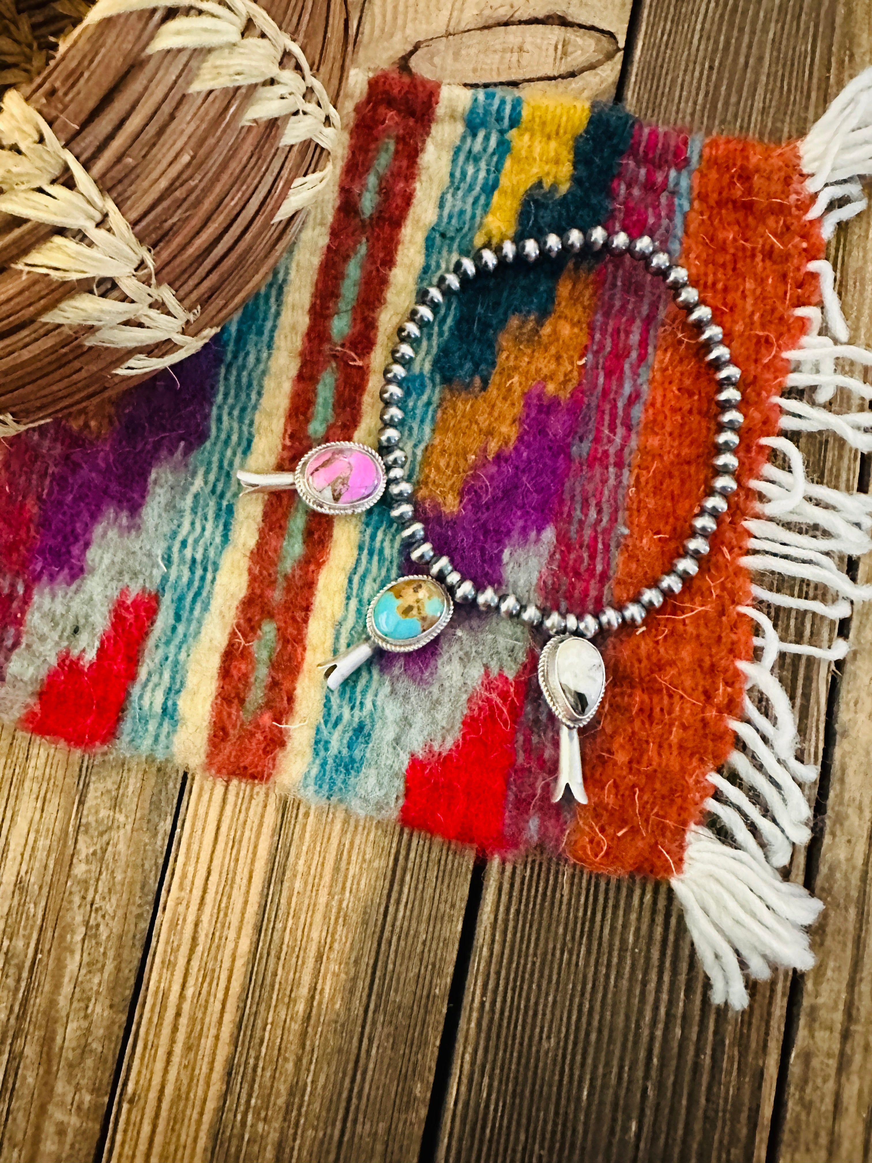 Handcrafted 3mm Sterling Silver Pearl & Multi Stone Blossom Stretch Bracelet