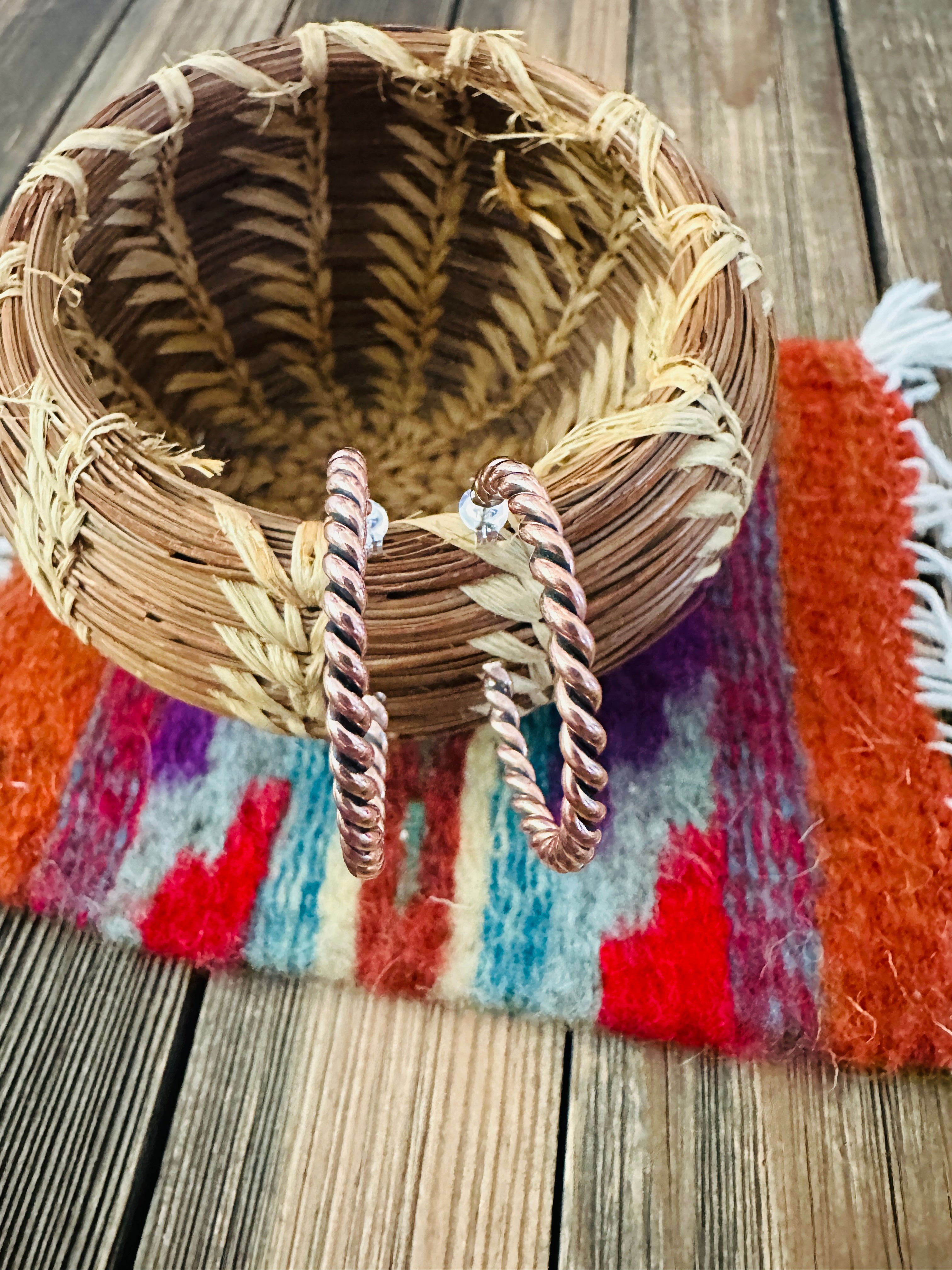 Handcrafted Twisted Copper Hoop Earrings