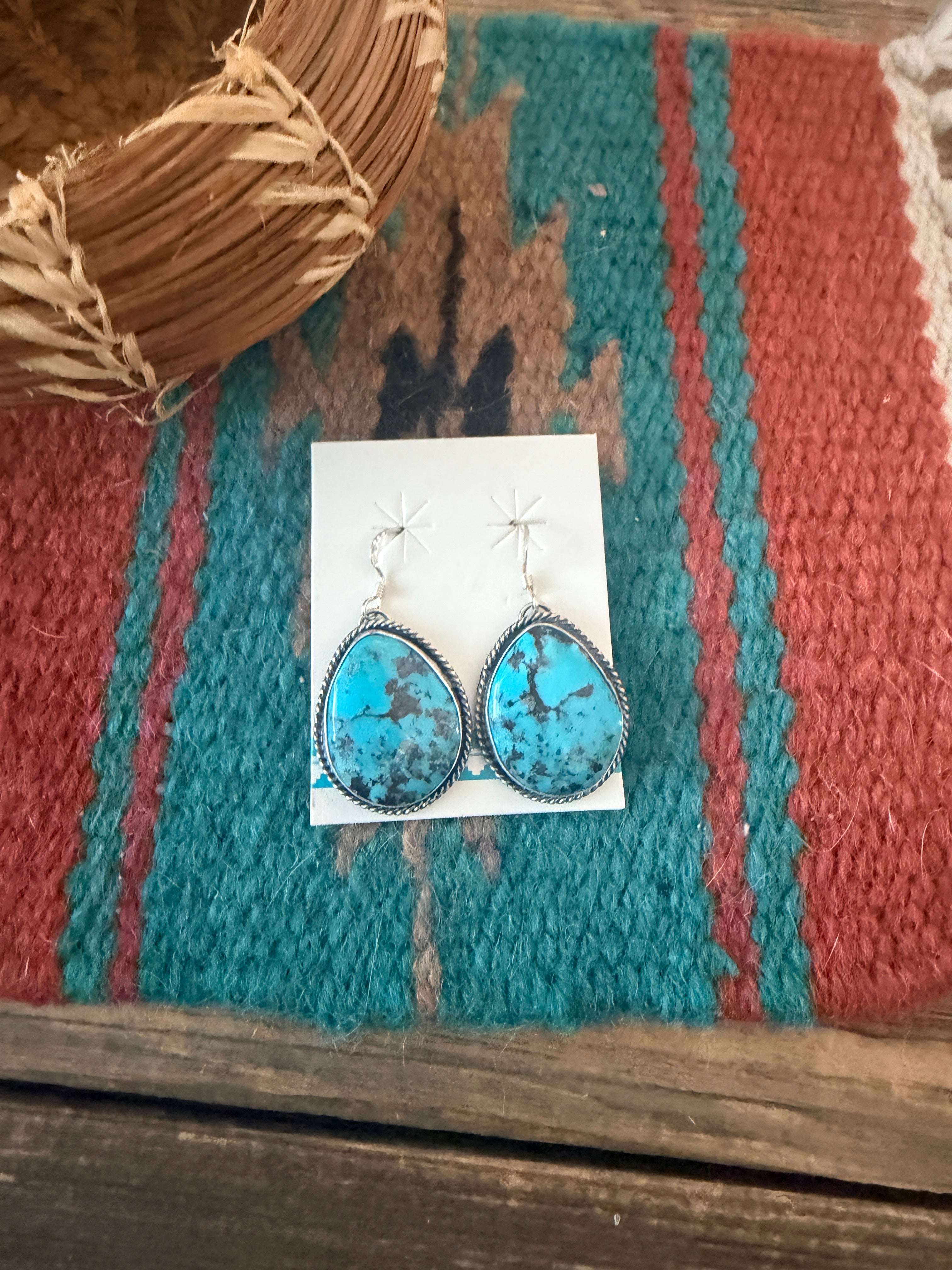 Handcrafted Kingman Turquoise & Sterling Silver Dangle Earrings