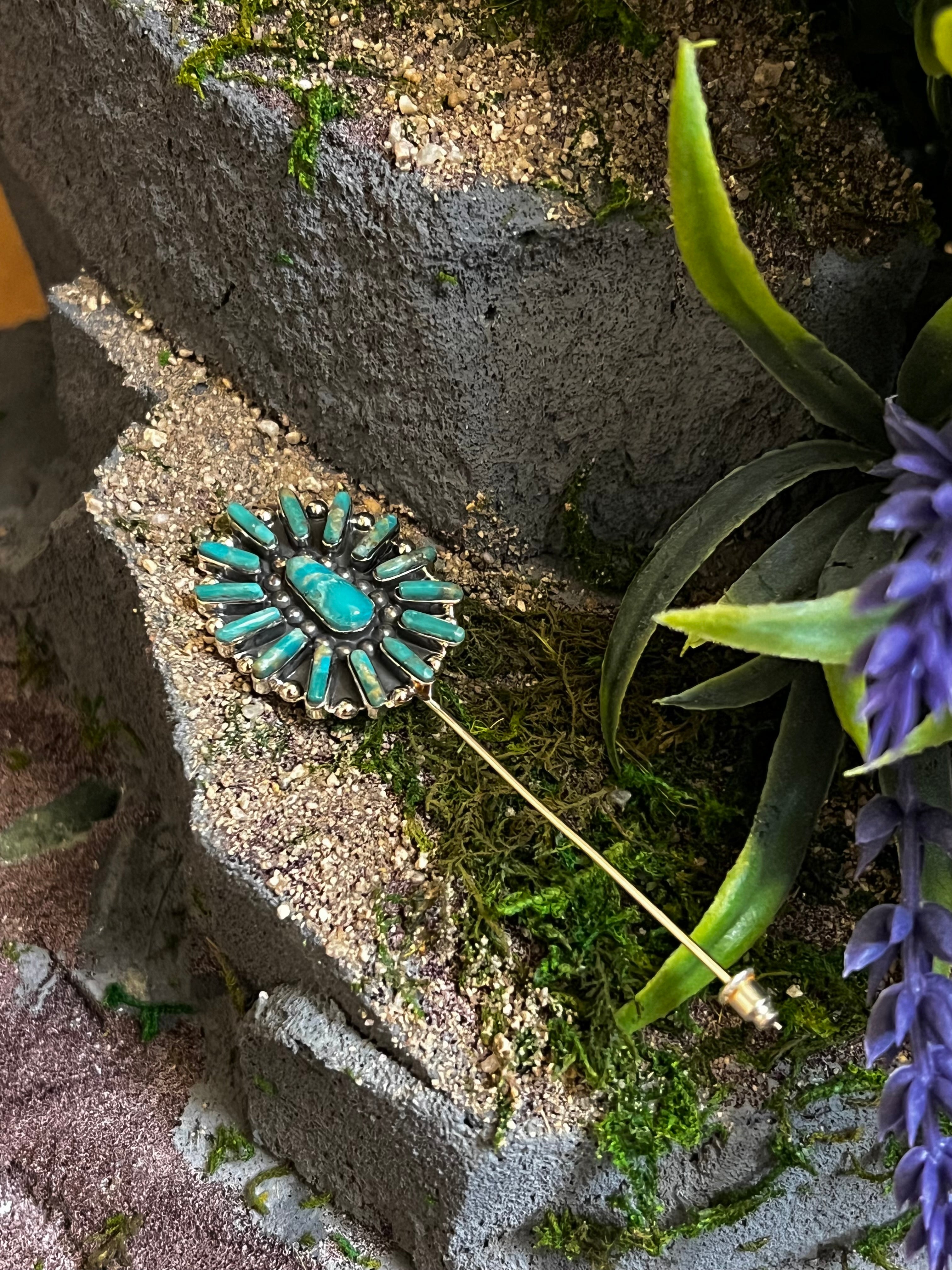 Handmade Sterling Silver Turquoise Cluster Hat Pin