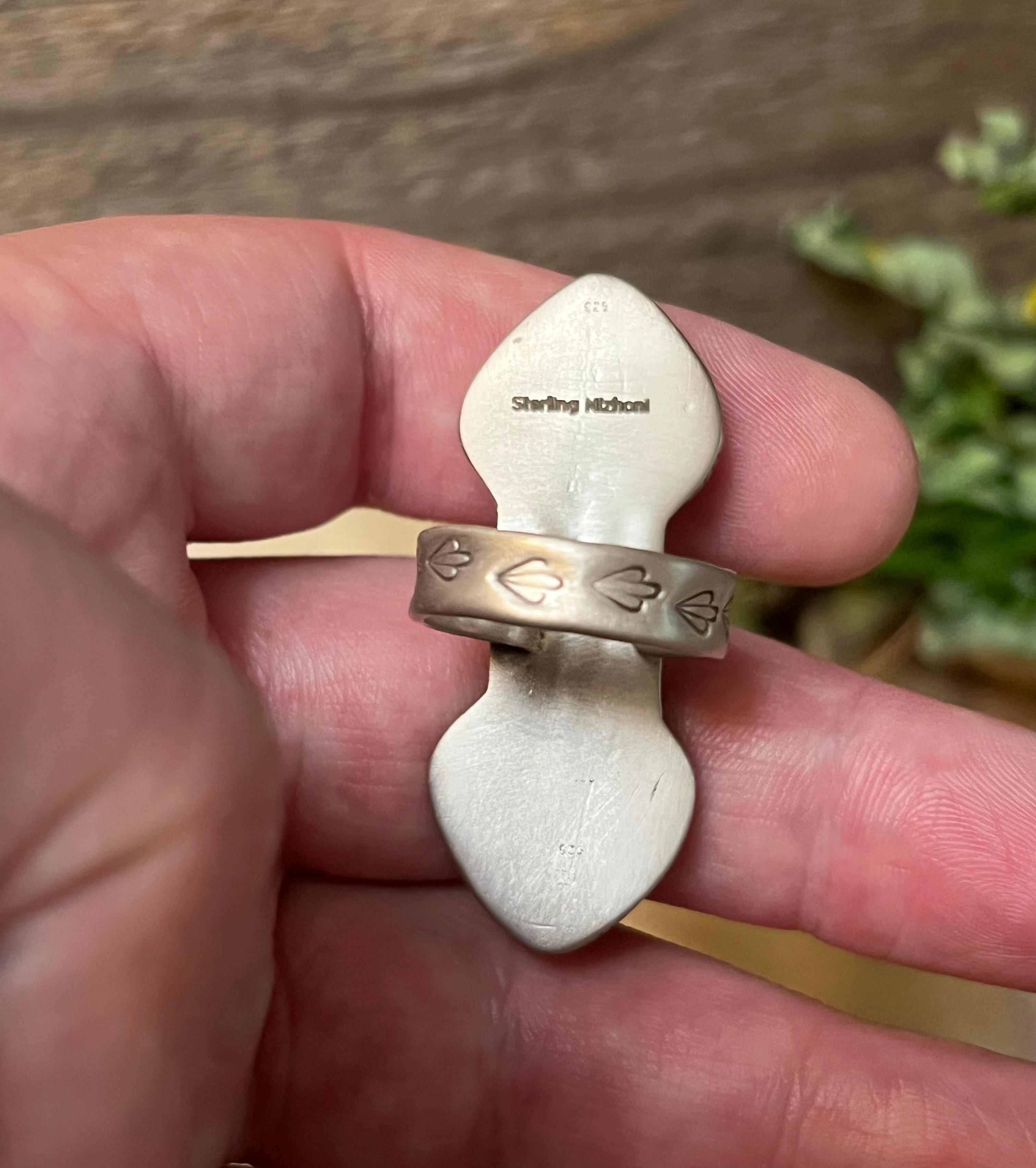 Handmade Rose Dahlia 3 Stone & Sterling Silver Adjustable Ring