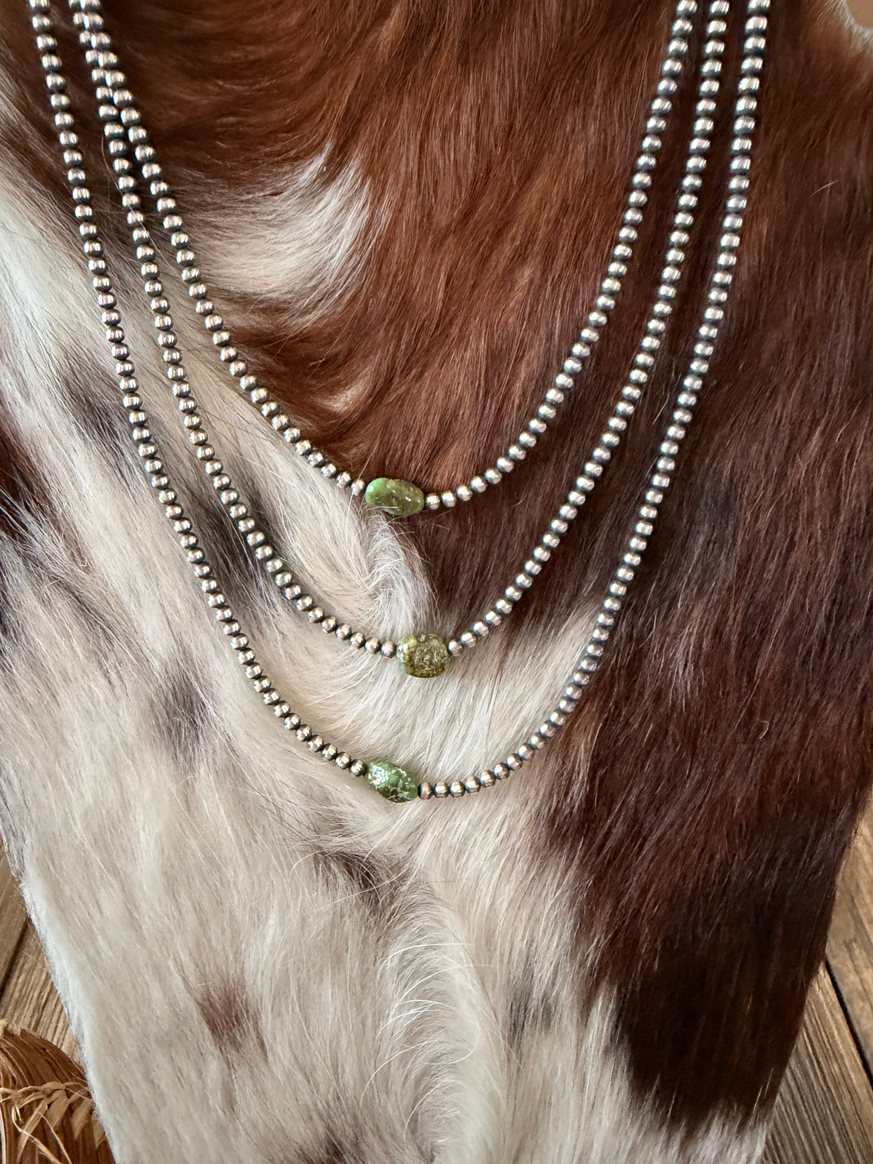 Handcrafted Turquoise & 3mm Sterling Silver Pearl Beaded Necklace