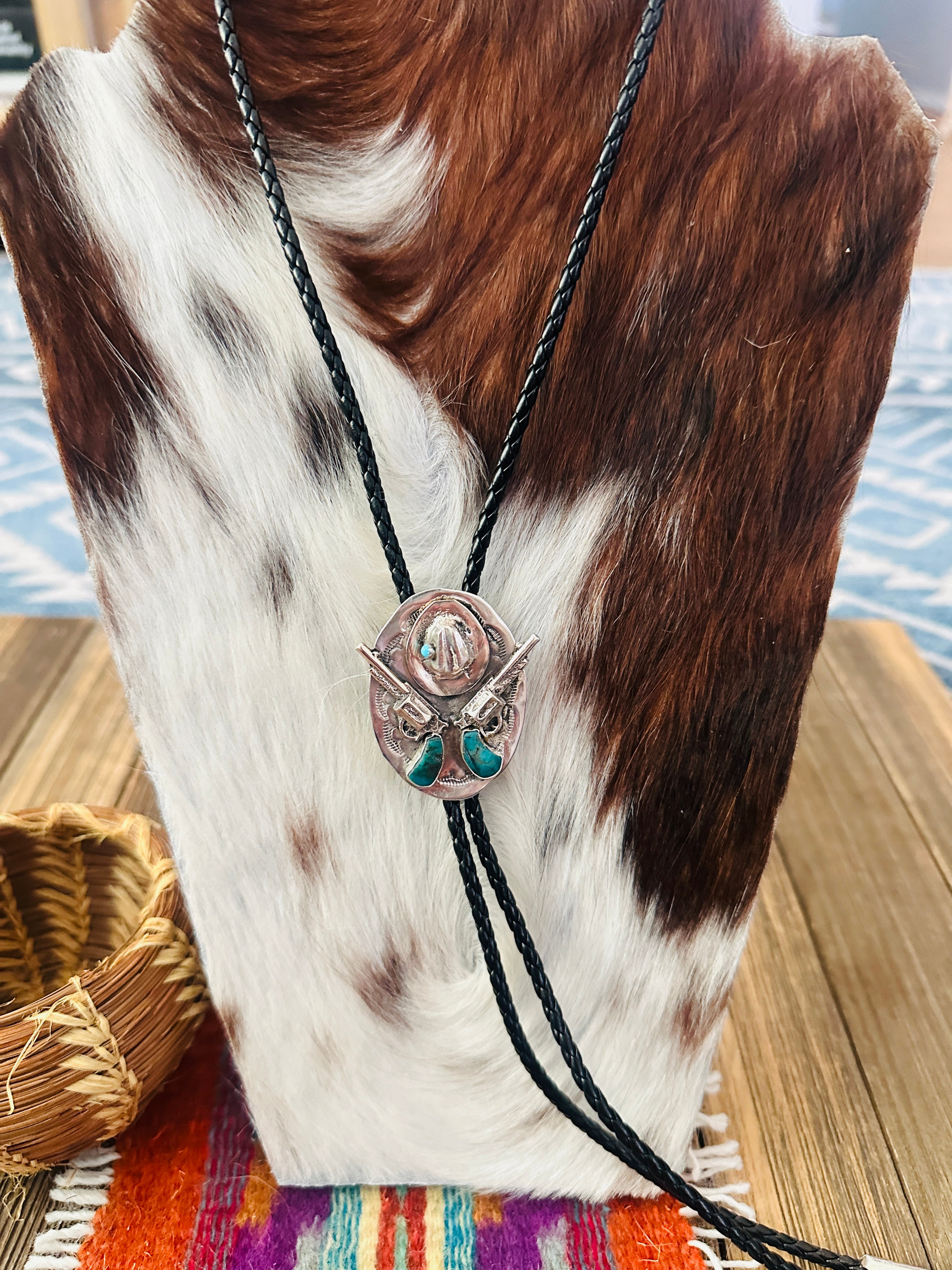 Handcrafted Sterling Silver & Turquoise Cowboy Hat Bolo Tie