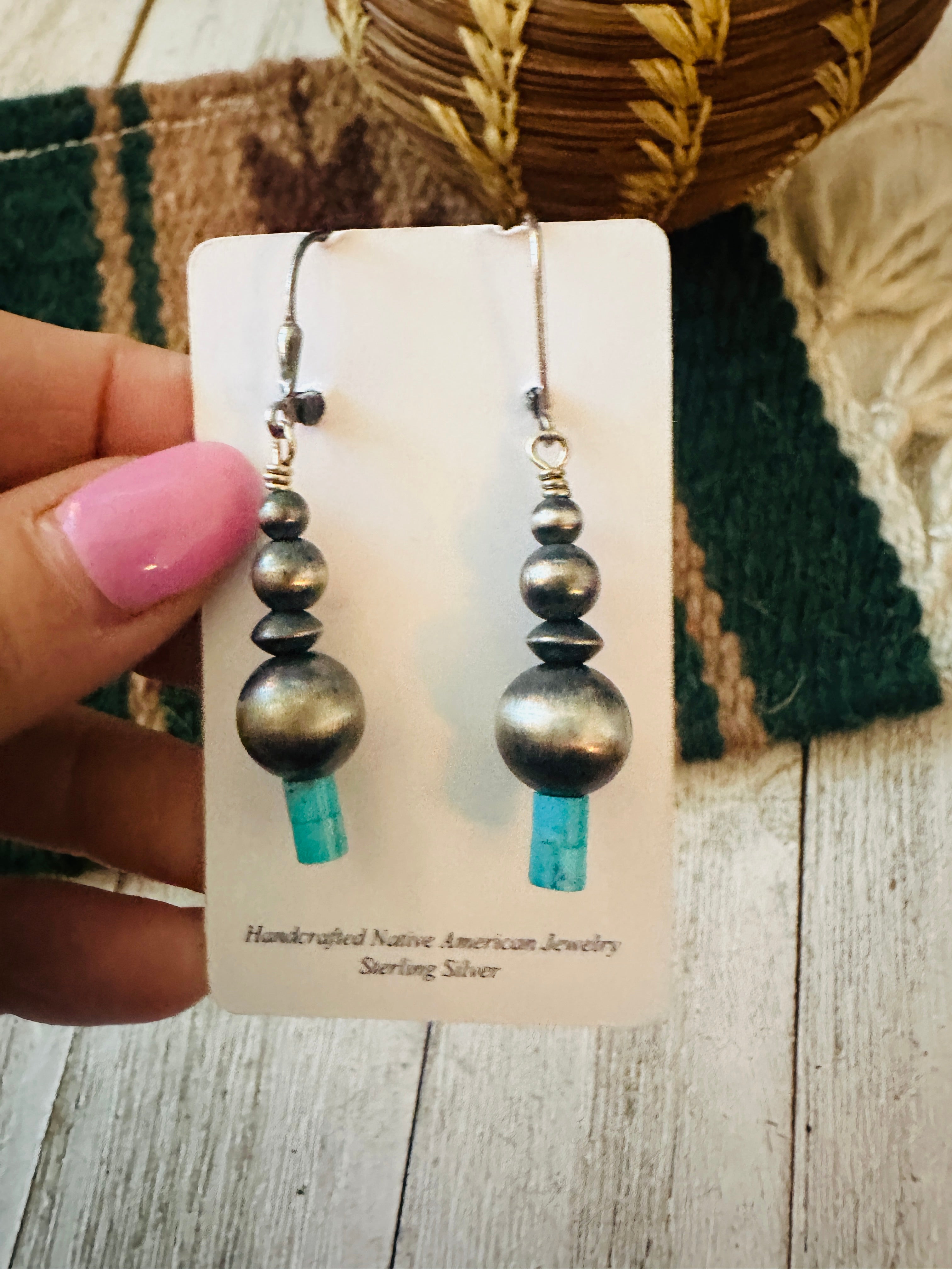 Handcrafted Turquoise & Sterling Silver Beaded Dangle Earrings