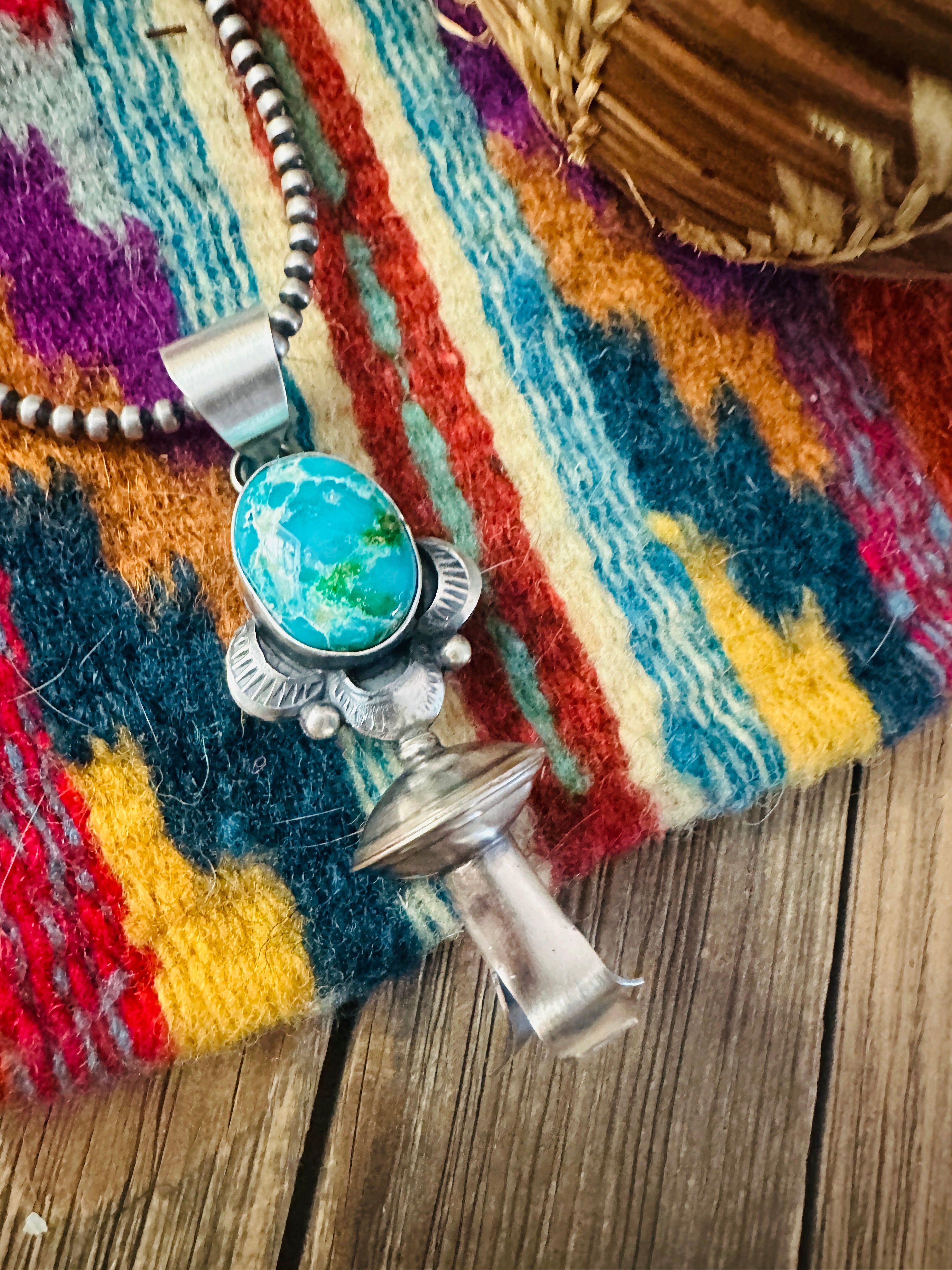 Handcrafted Sterling Silver & Sonoran Mountain Turquoise Blossom Pendant