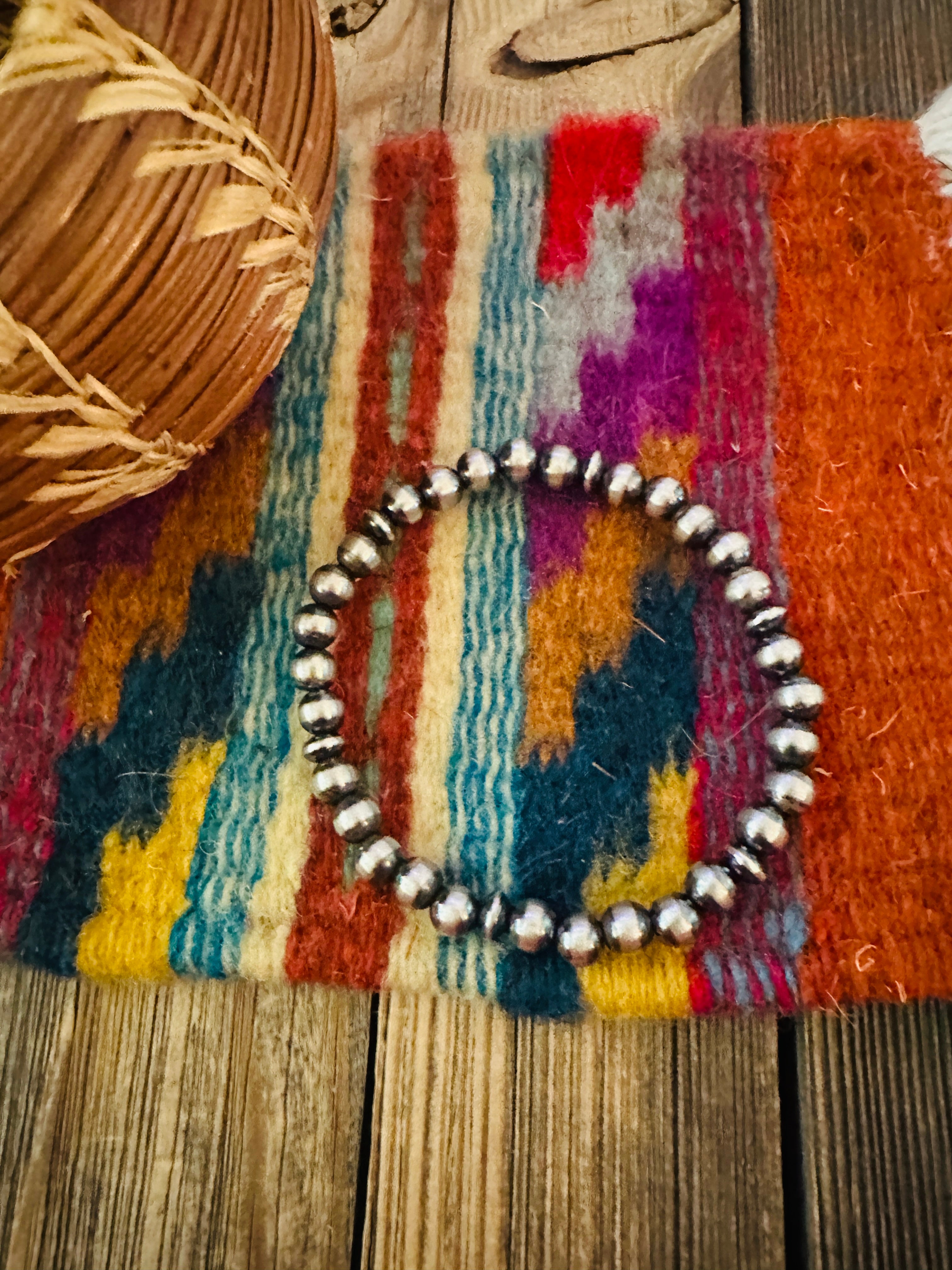 Handcrafted 5mm Sterling Silver Pearl Beaded Stretch Bracelet