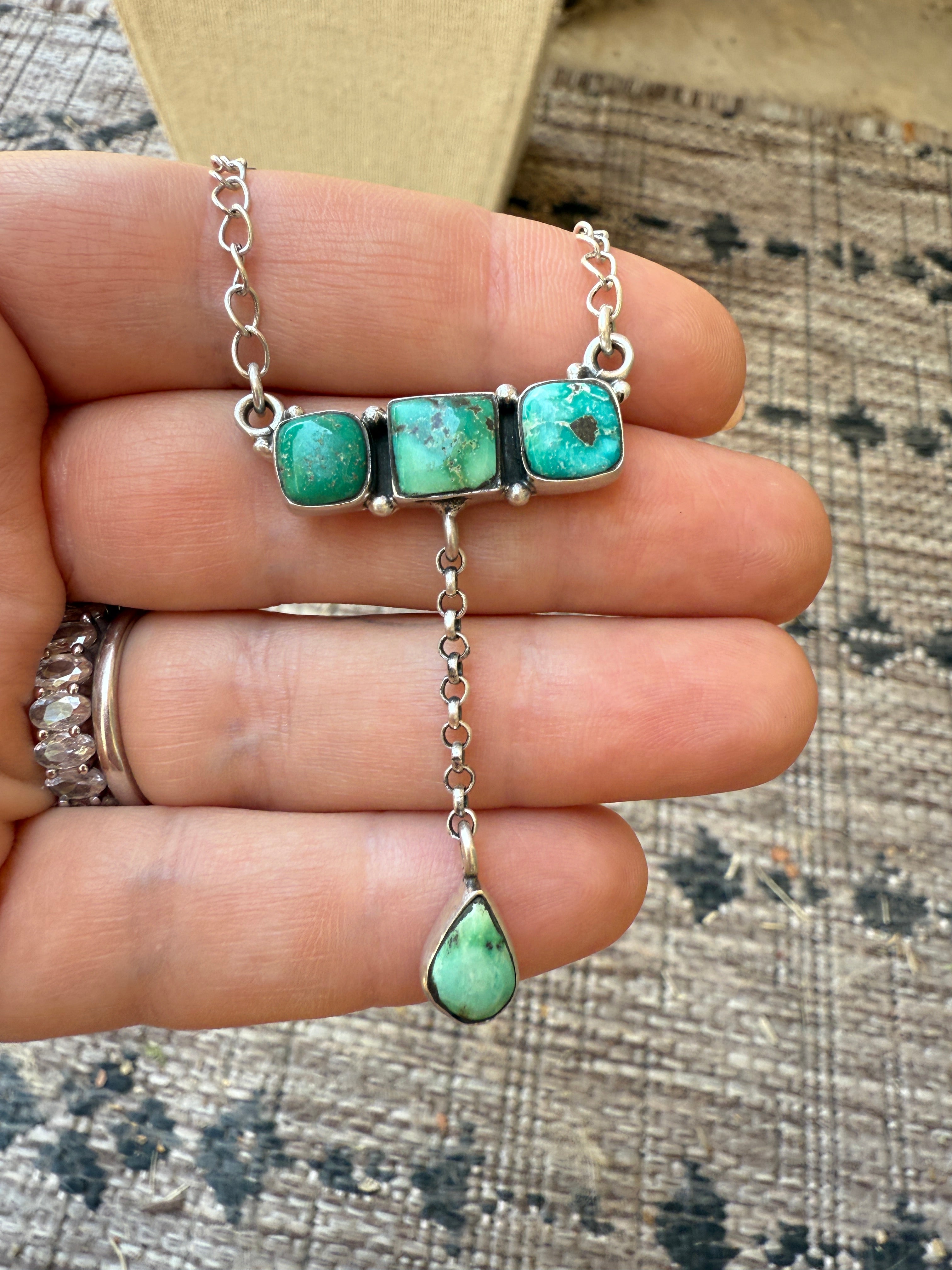 Handmade Sterling Silver Sonoran Mountain Turquoise Bar Drop Necklace