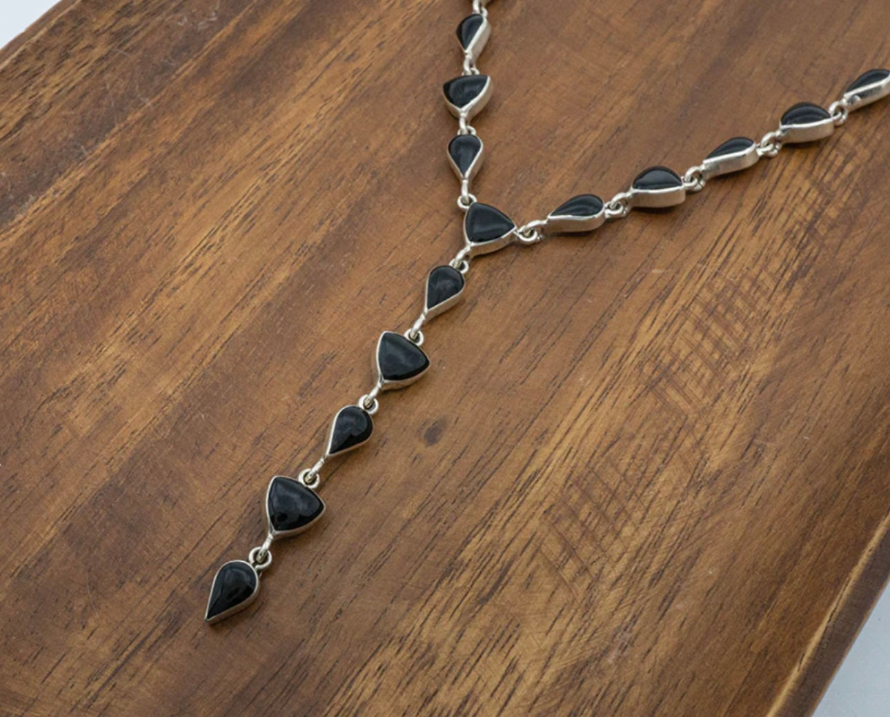 18" Black Onyx Sterling Silver Lariat