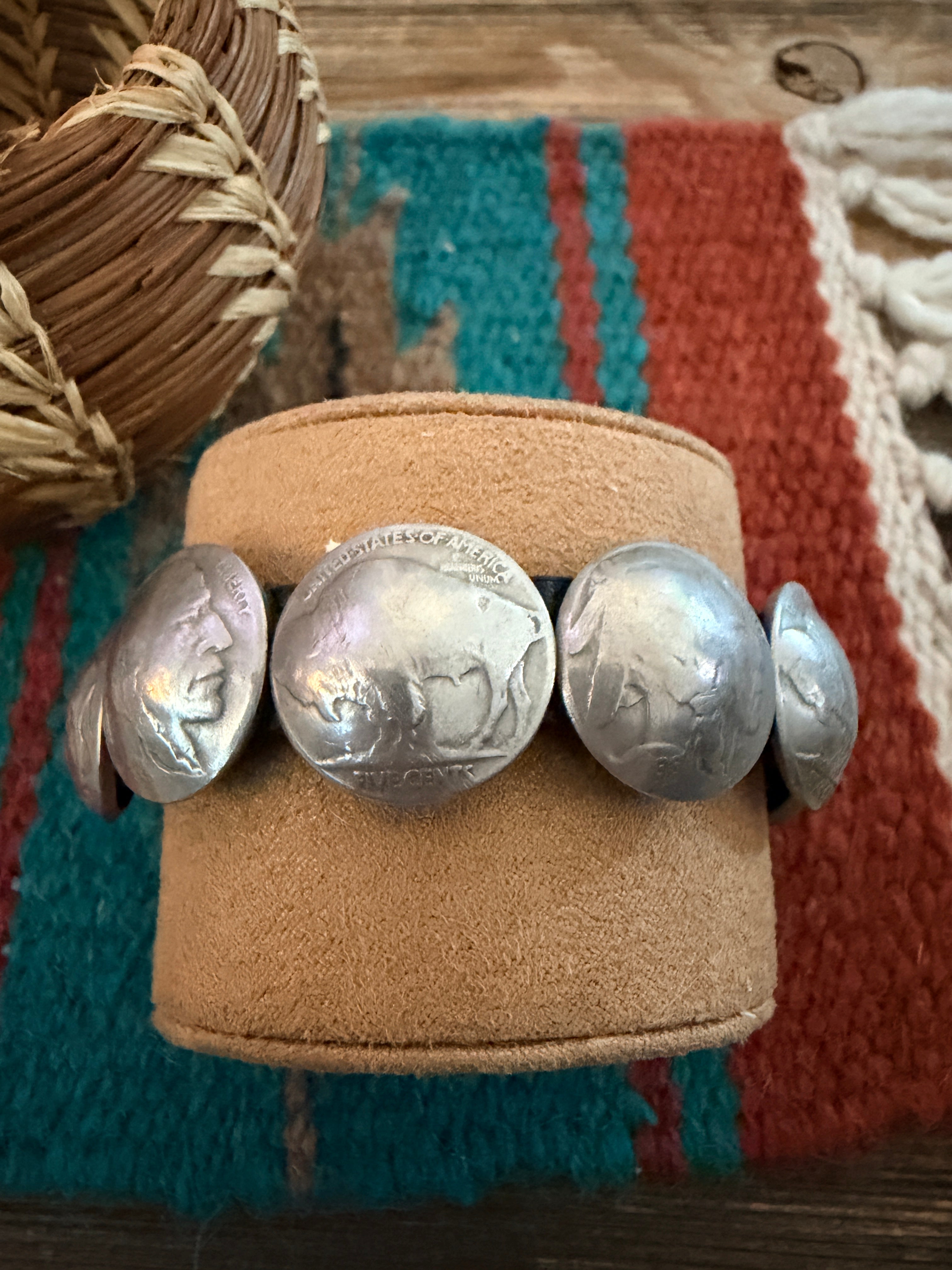 Handcrafted Old Pawn Buffalo Nickel & Leather Bracelet