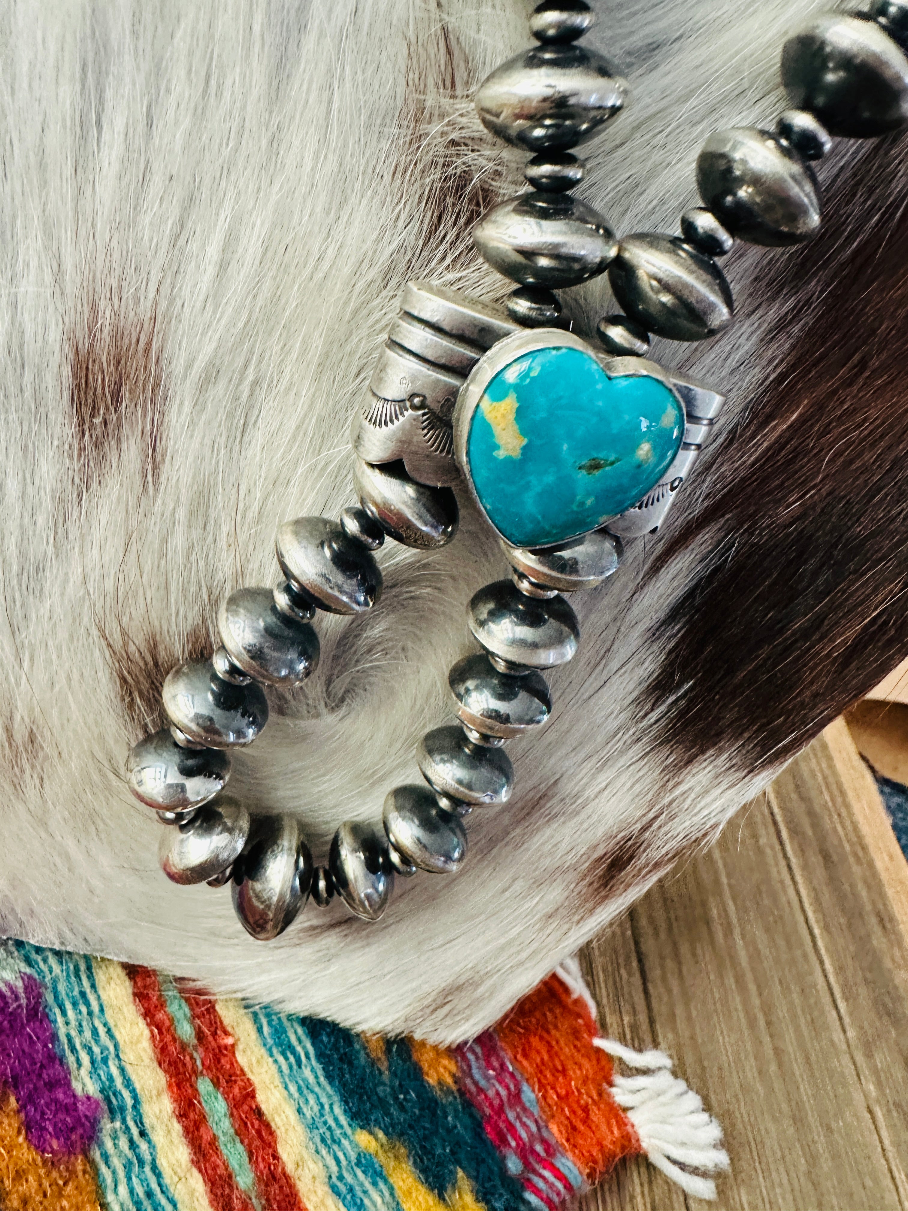 Handcrafted Turquoise & Sterling Silver Beaded Double Sided Jacla Necklace