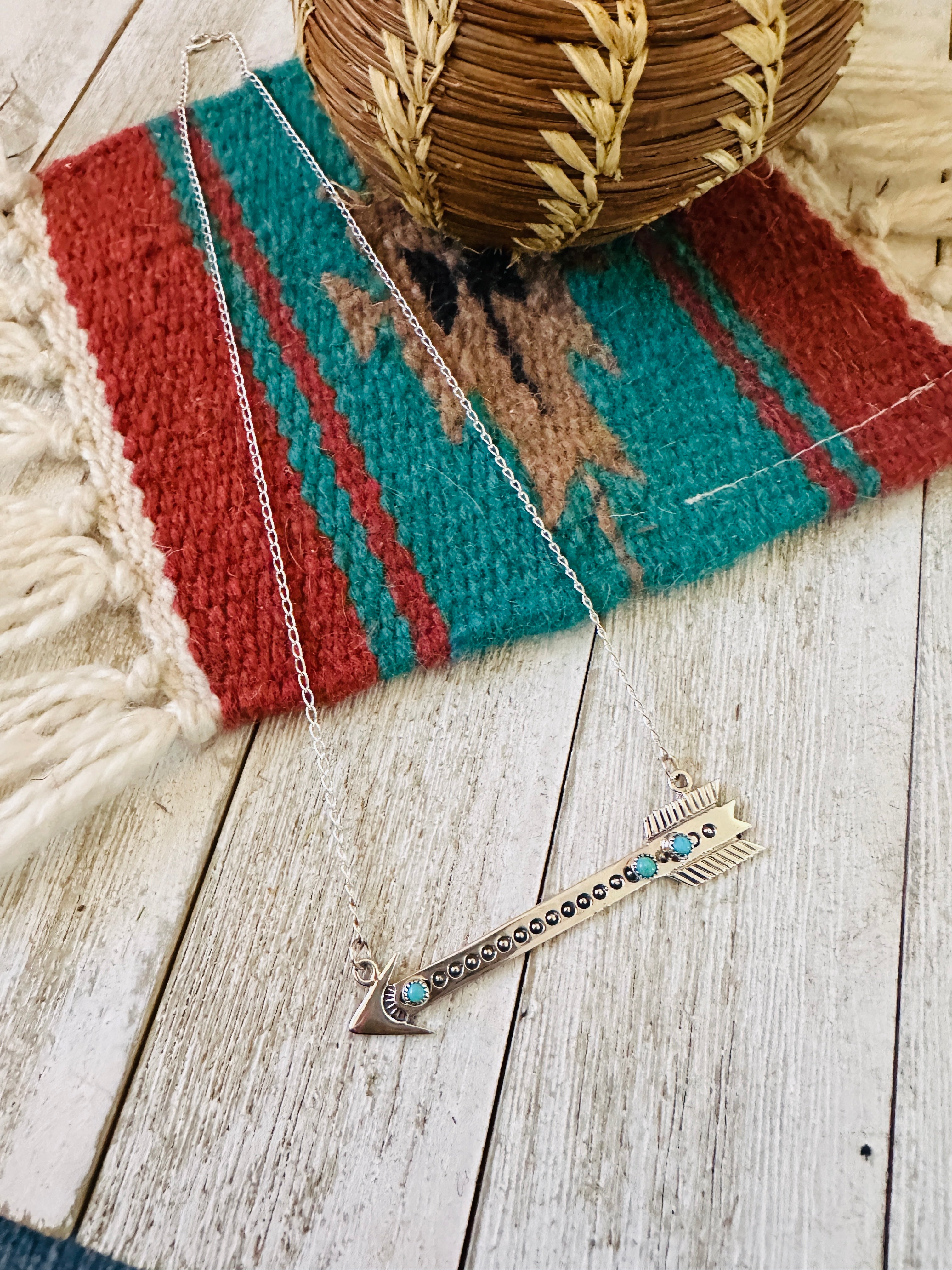 Handcrafted Sterling Silver & Turquoise Arrow Necklace