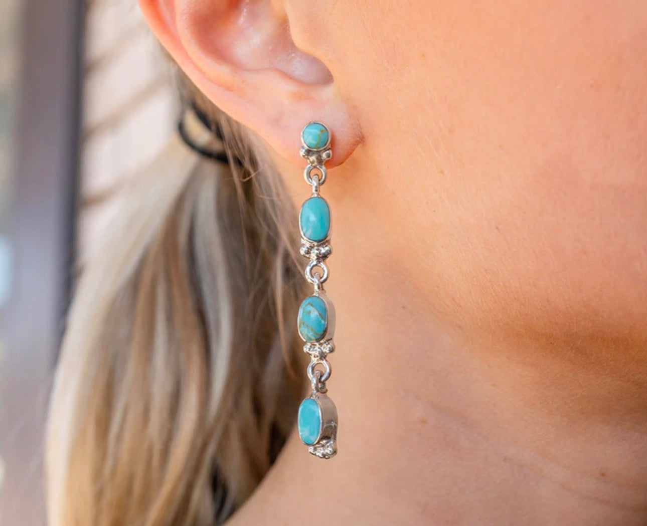 Turquoise Raindrop Sterling Silver Earrings on Post
