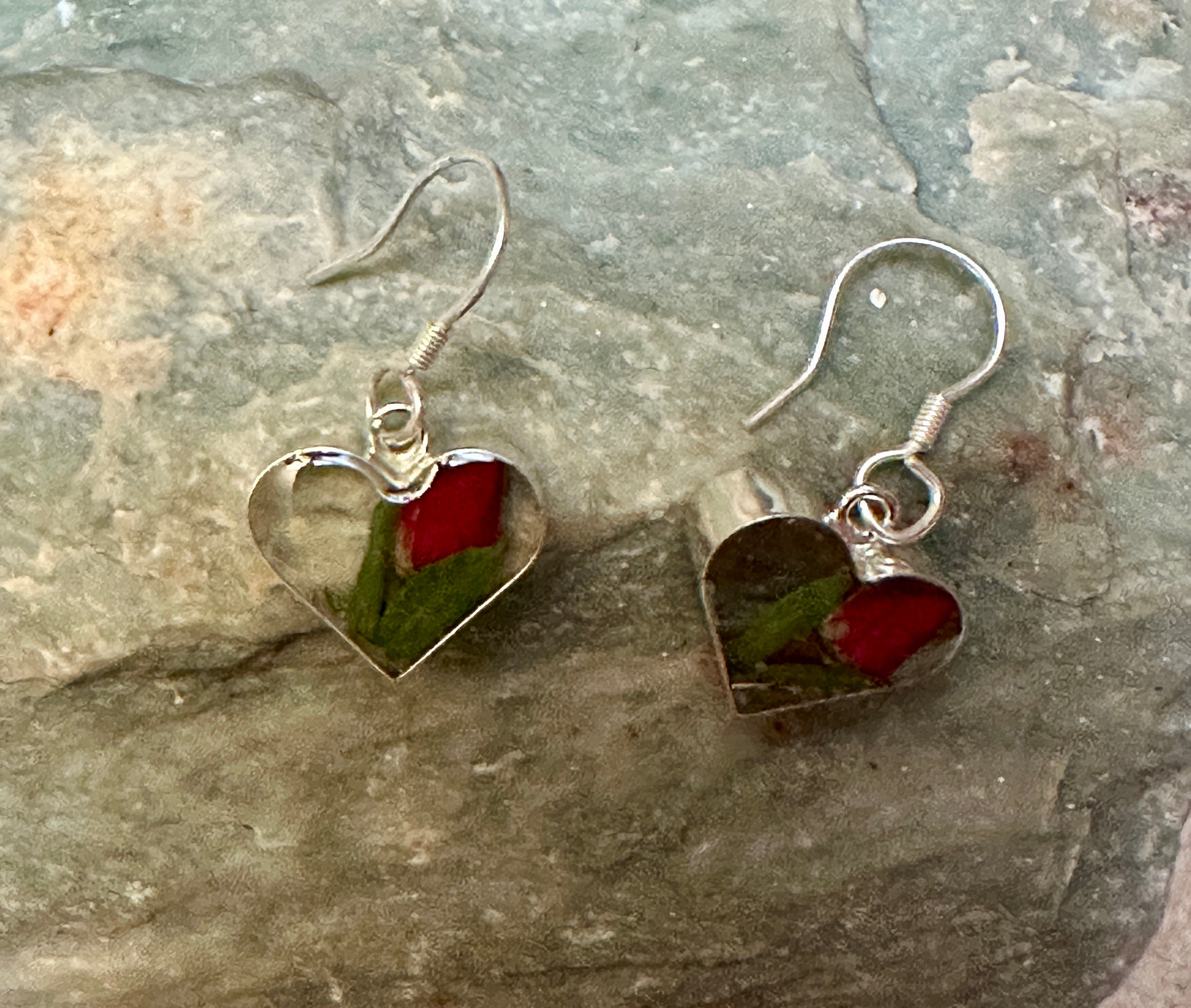 Primavera Rosebud Sterling Silver Earrings Heart on Hook
