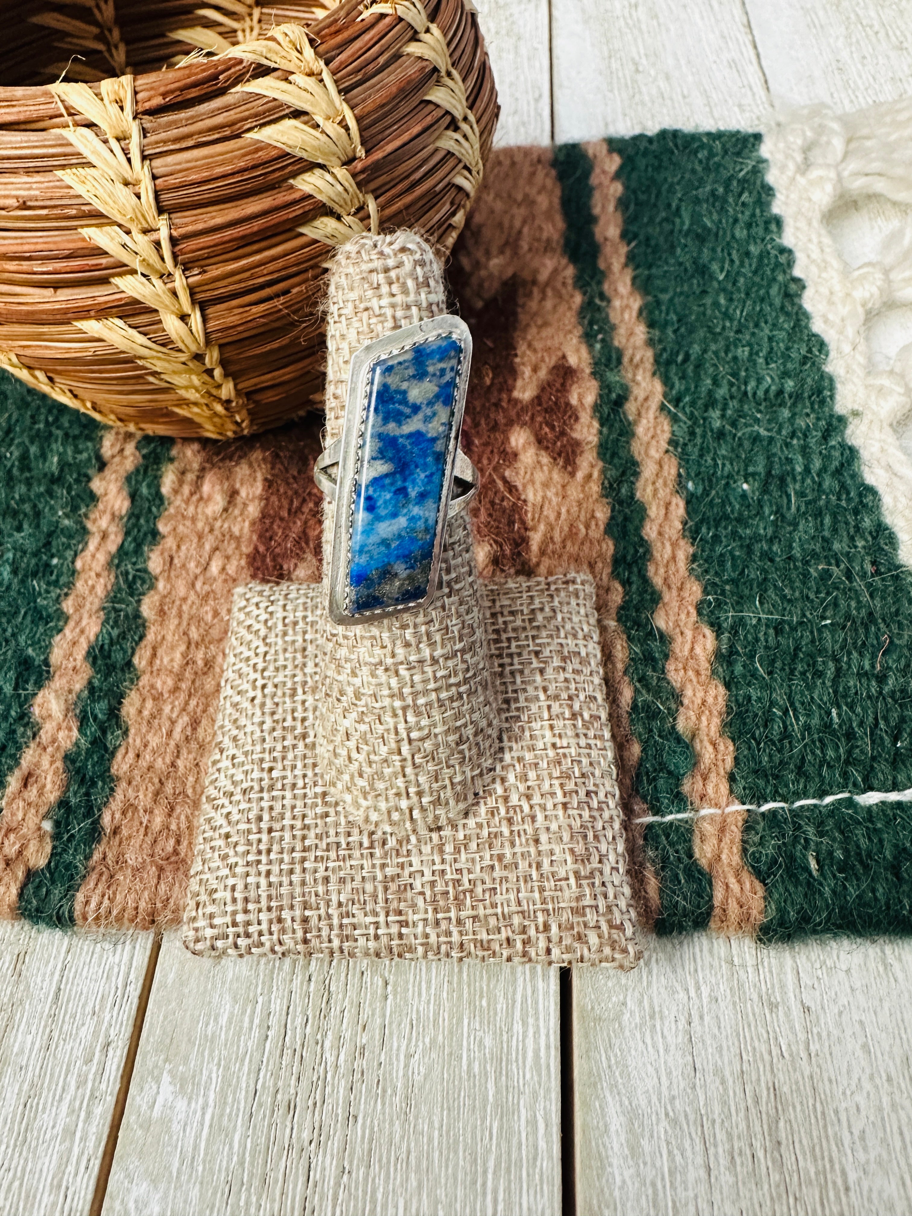 Old Pawn Handcrafted Lapis & Sterling Silver Ring Size 6.5