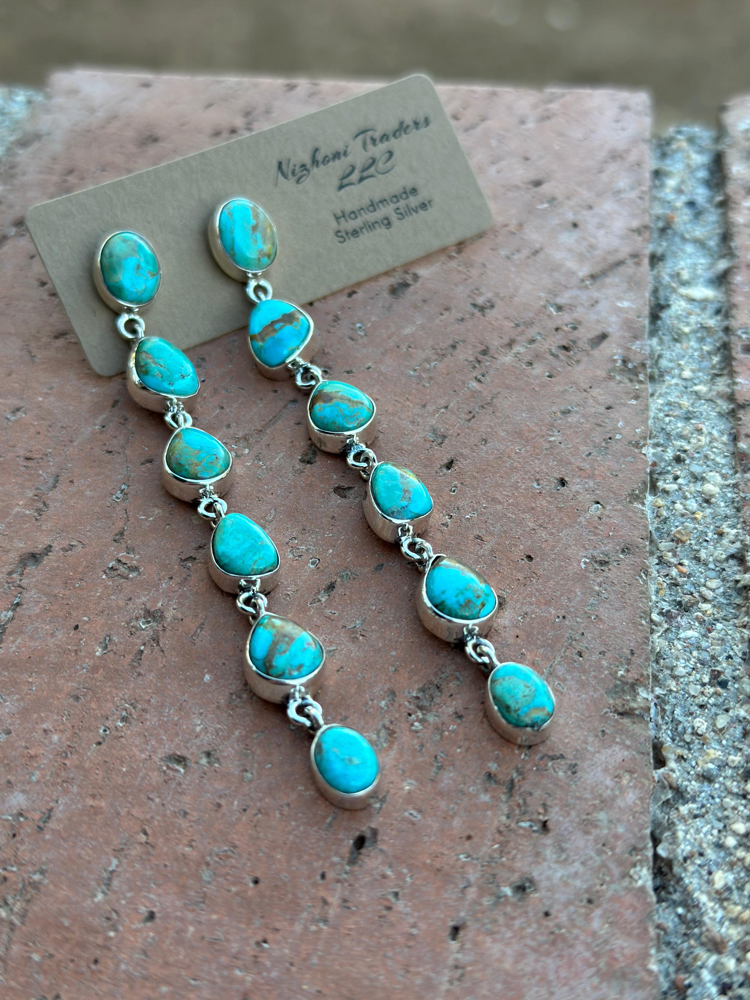 Turquoise Tranquility Natural Royston 6 Stone Turquoise and Sterling Silver Dangles