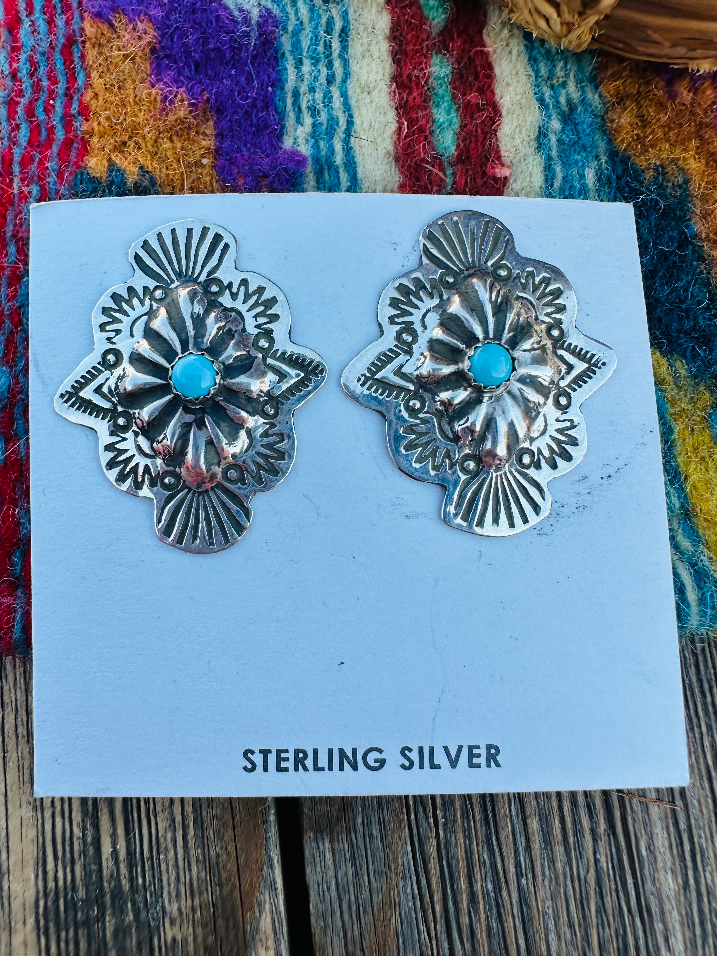 Handcrafted Turquoise & Sterling Silver Concho Post Earrings