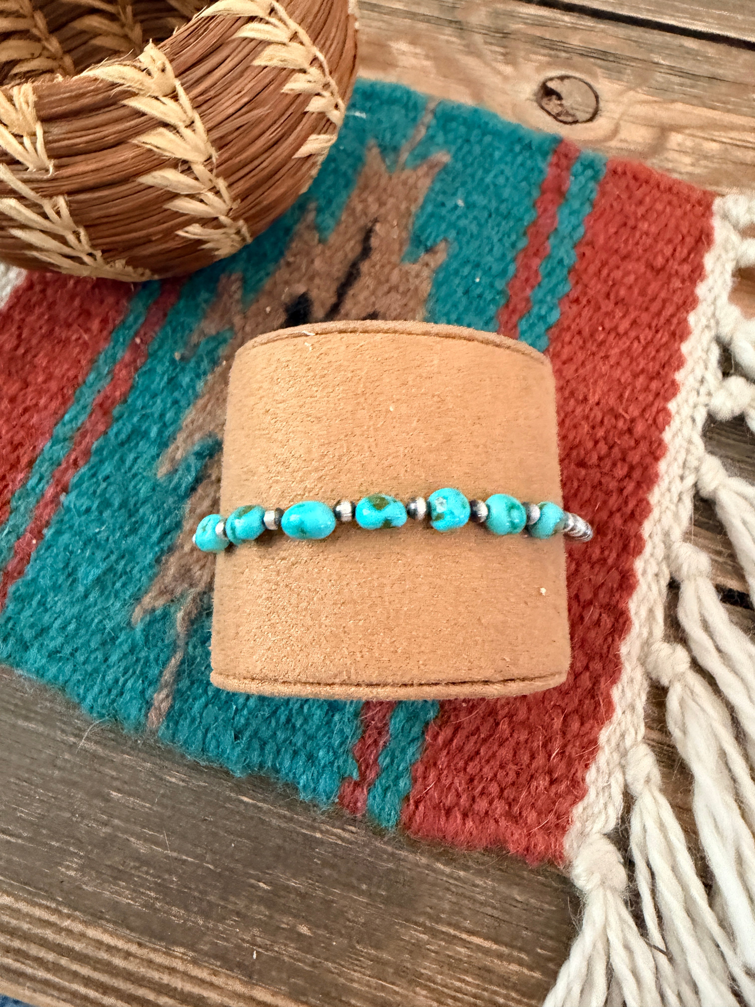 Handcrafted Sonoran Gold Turquoise & Sterling Silver Pearl Beaded Bracele