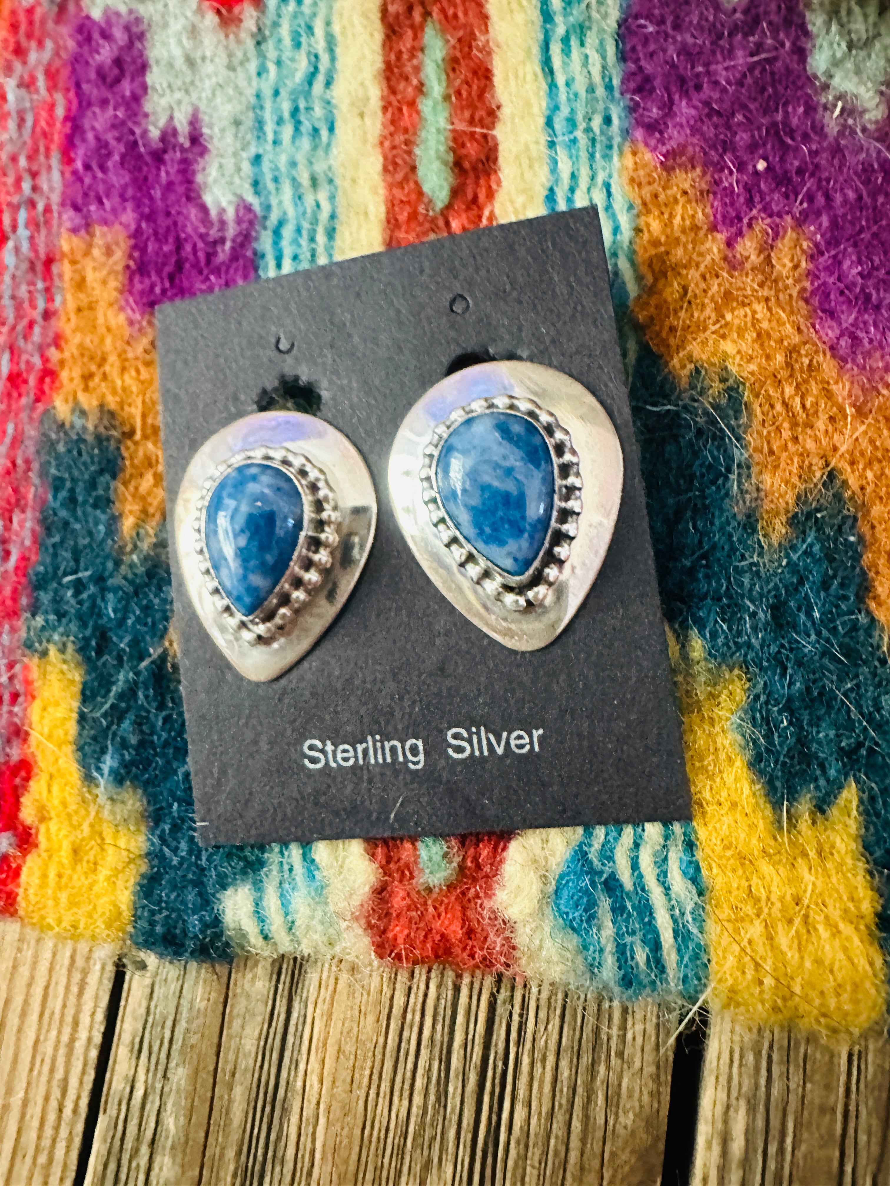Handcrafted Denim Lapis & Sterling Silver Clip On Earrings