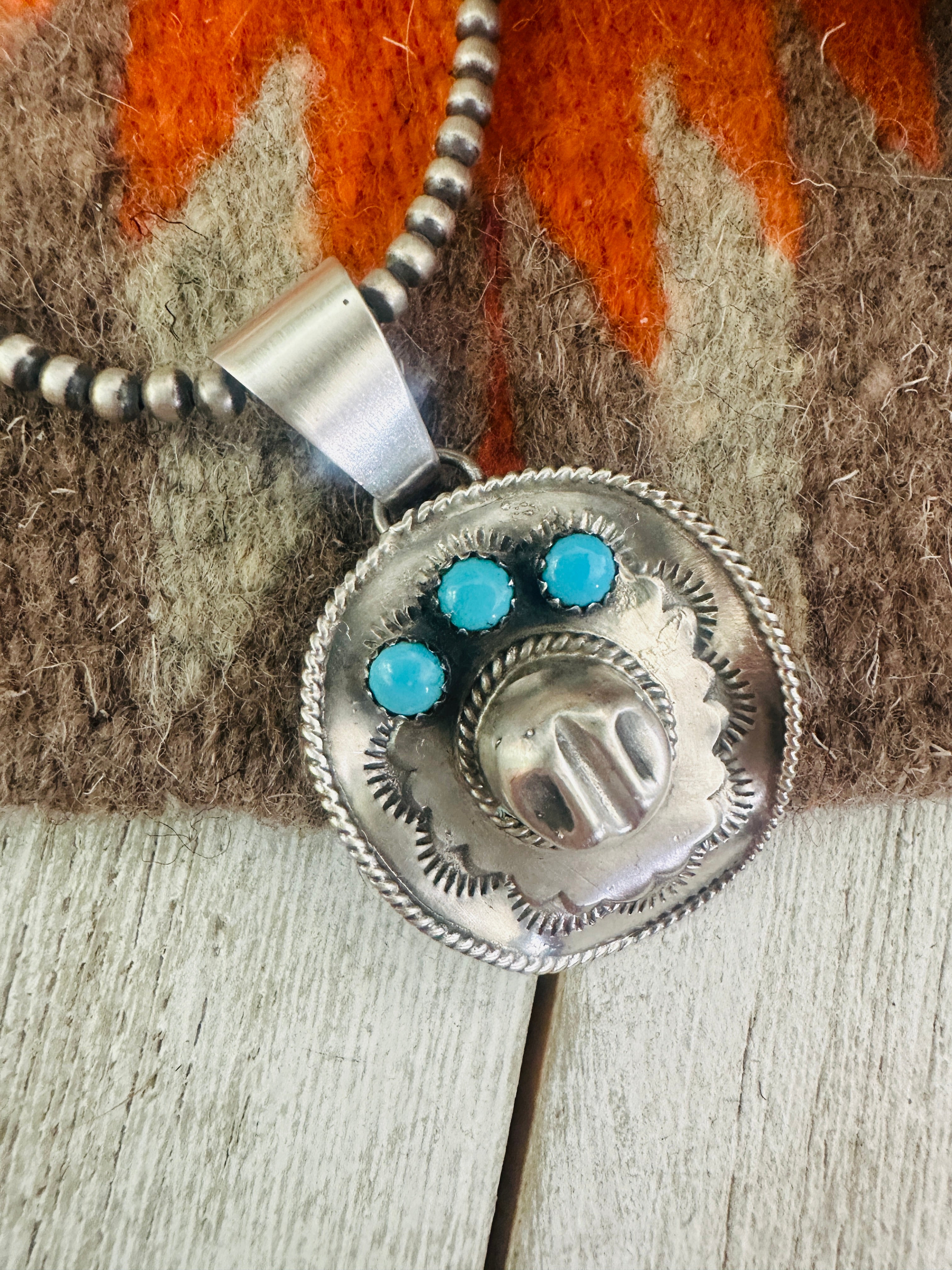 Handcrafted Turquoise & Sterling Silver Cowboy Hat Pendant