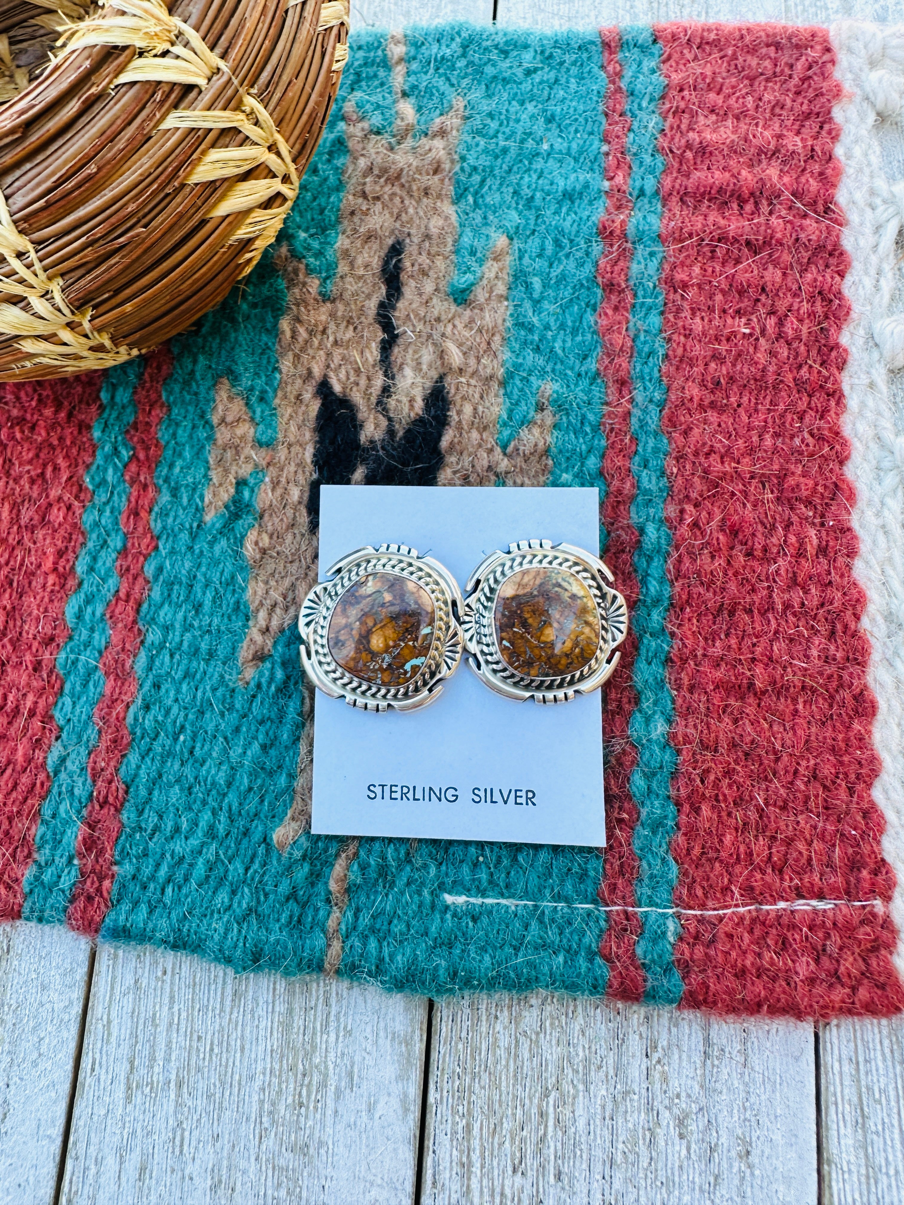 Handcrafted Ribbon Turquoise & Sterling Silver Post Earrings