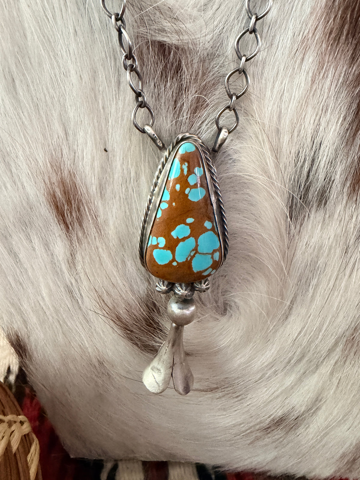 Handcrafted Number 8 Turquoise & Sterling Silver Blossom Necklace by Sheila Becenti