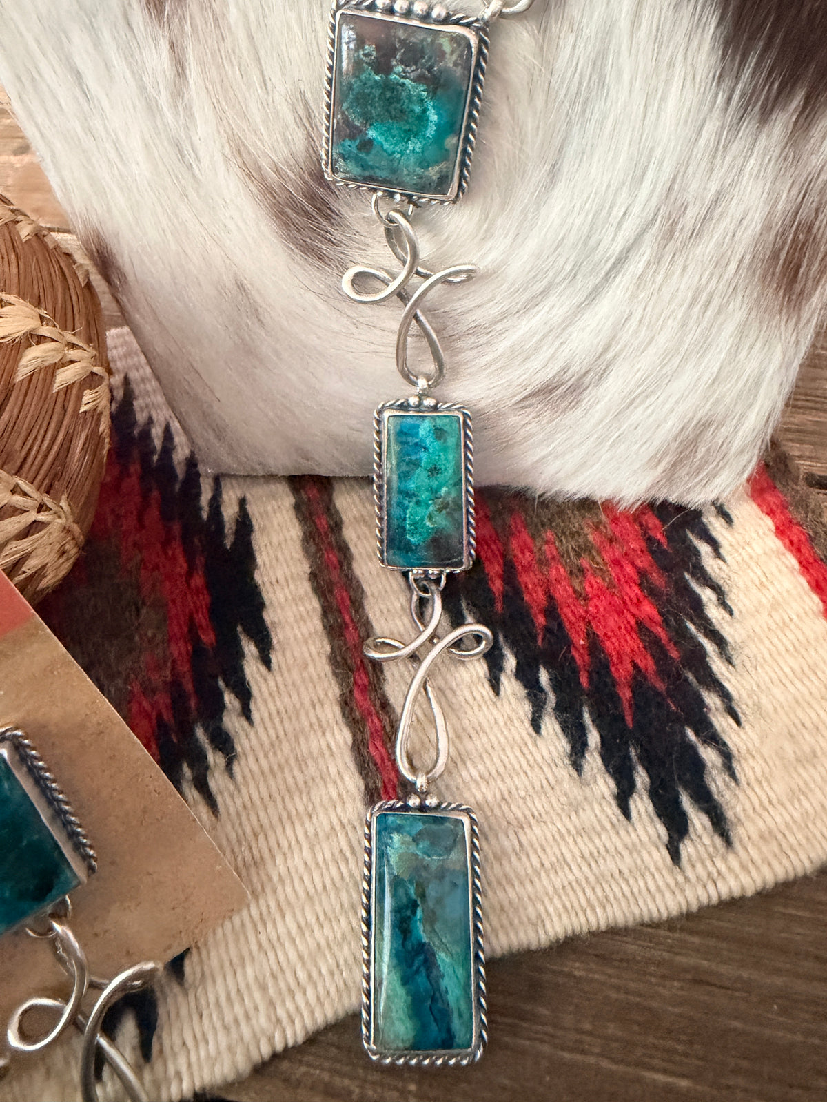 Handcrafted Chrysocolla & Sterling Silver Necklace and Earring Set by Larry Kaye