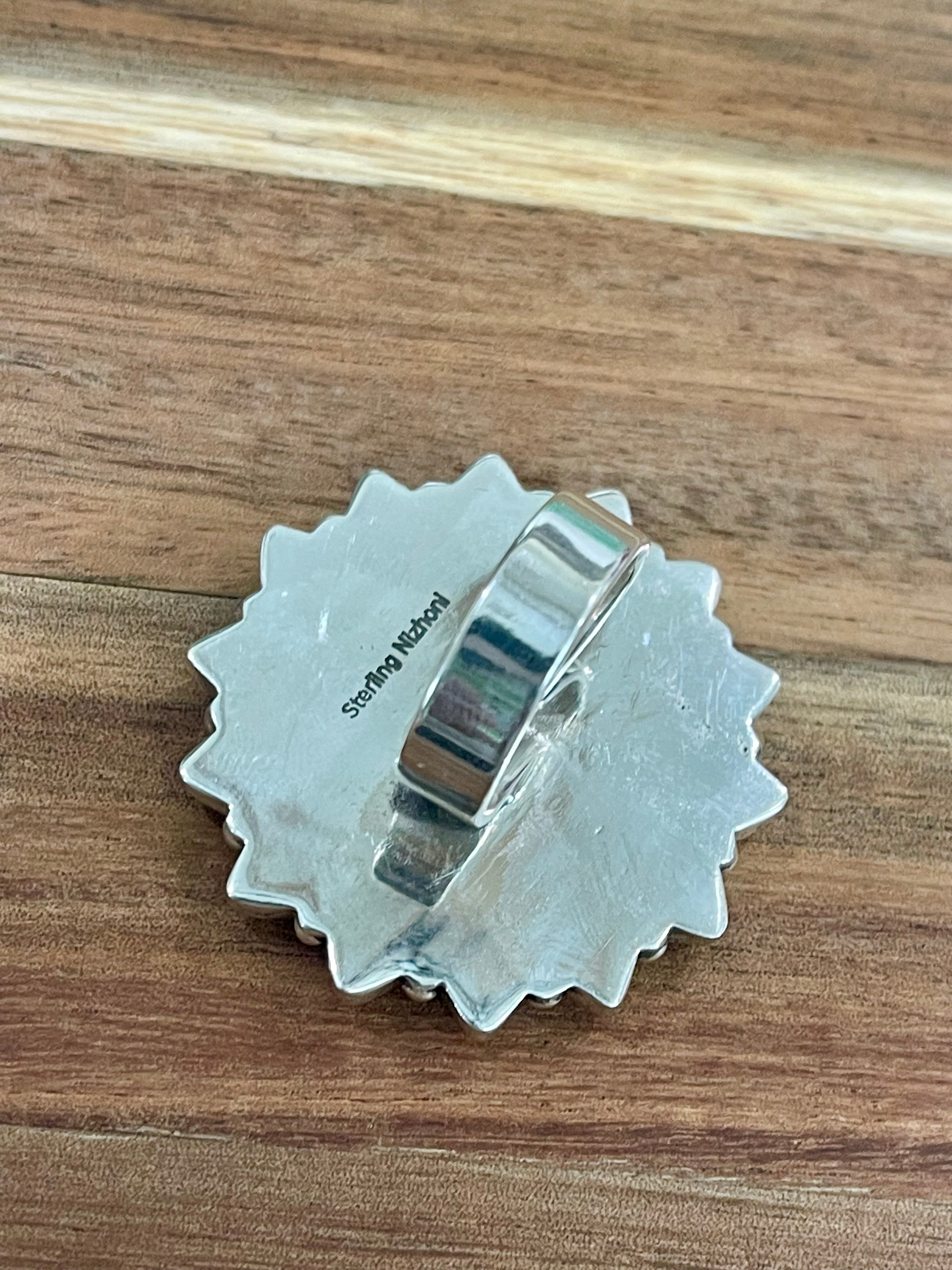 Handmade Turquoise , Orange Mojave And Sterling Silver Adjustable Cluster Ring