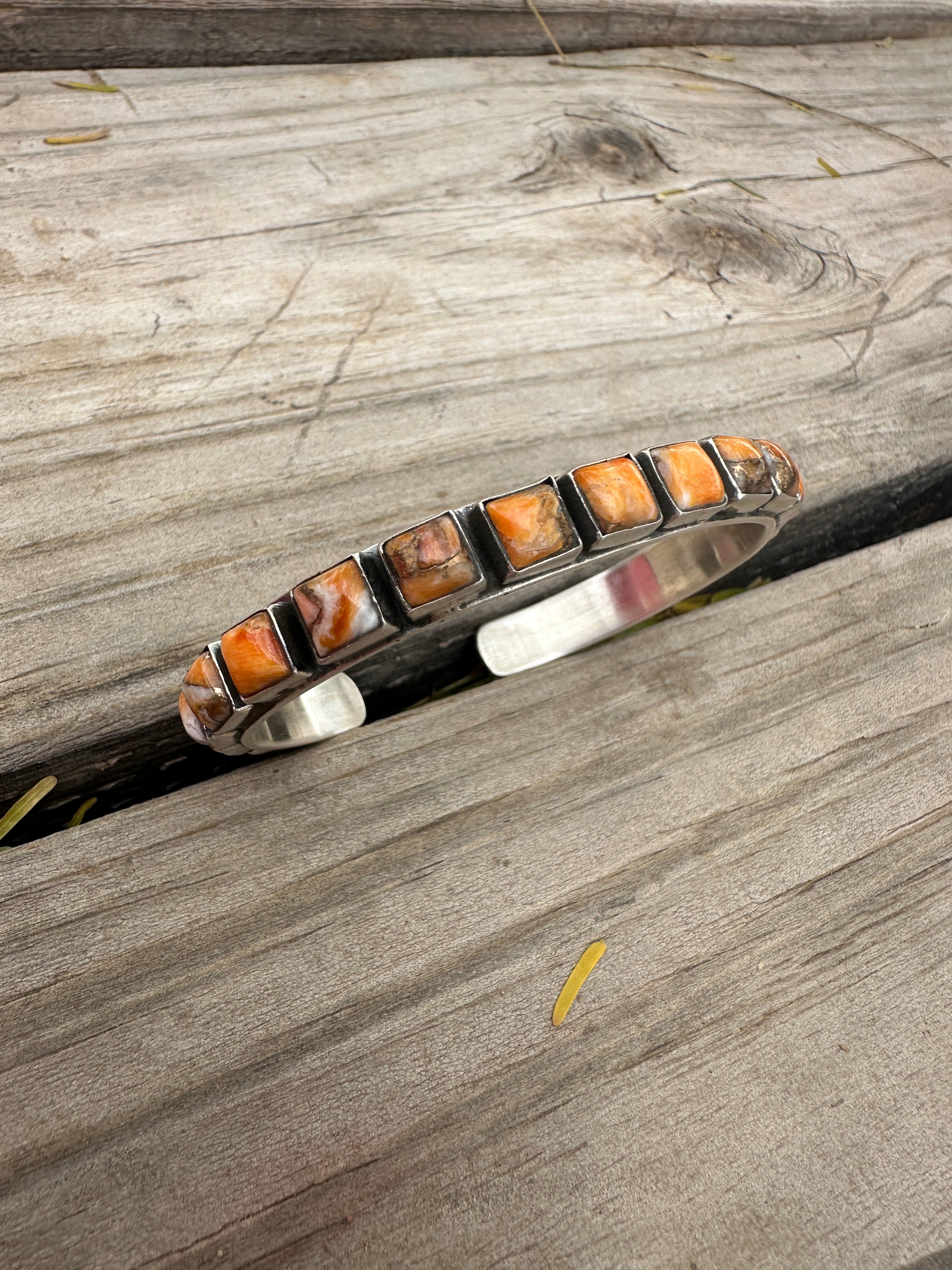 Handmade Spice & Sterling Silver Cuff Bracelet (more orange)