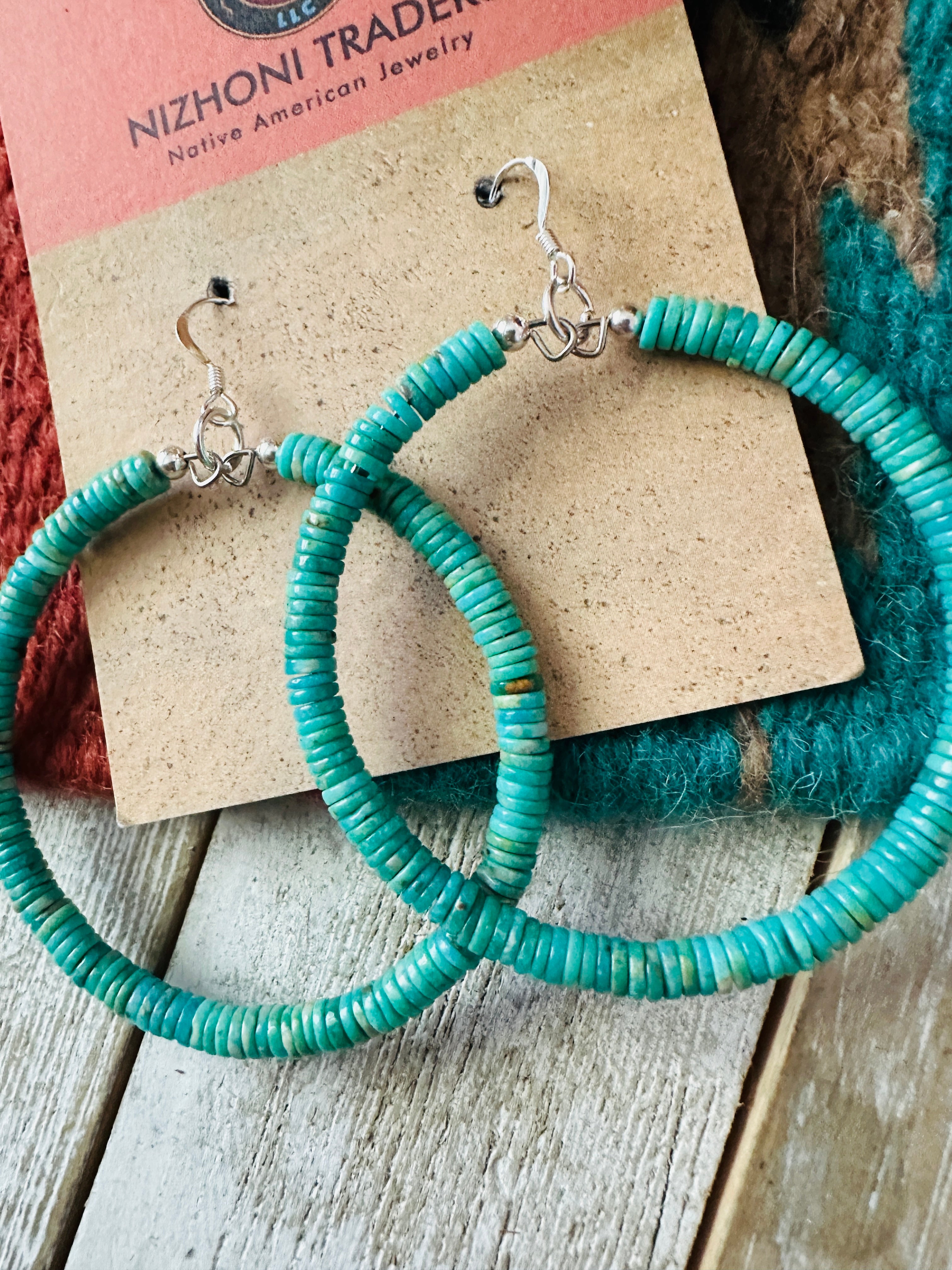 Handcrafted Turquoise & Sterling Silver Beaded Hoop Earrings