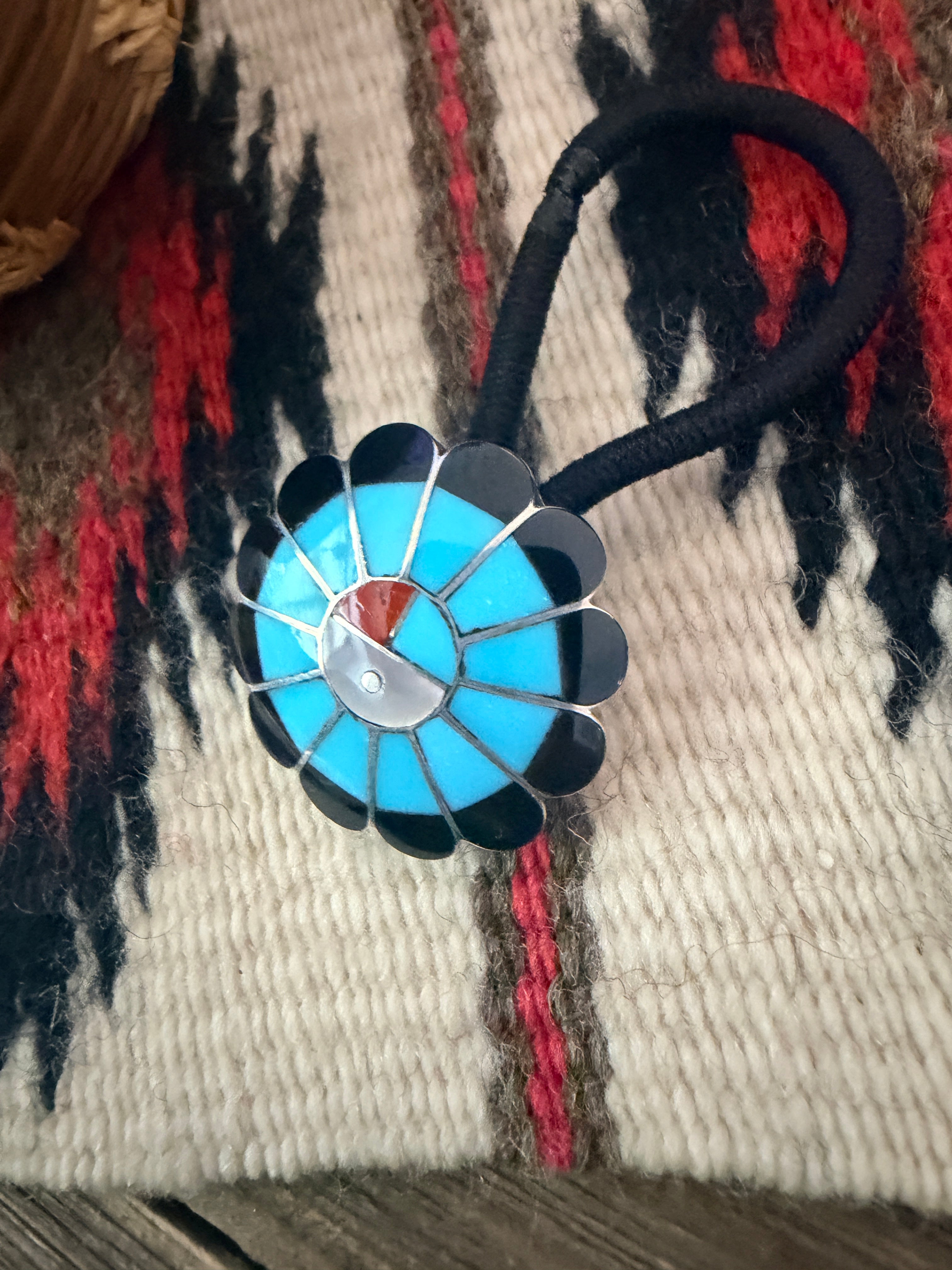 Handcrafted Multi Stone & Sterling Silver Inlay Sun Face Hair Tie Charm