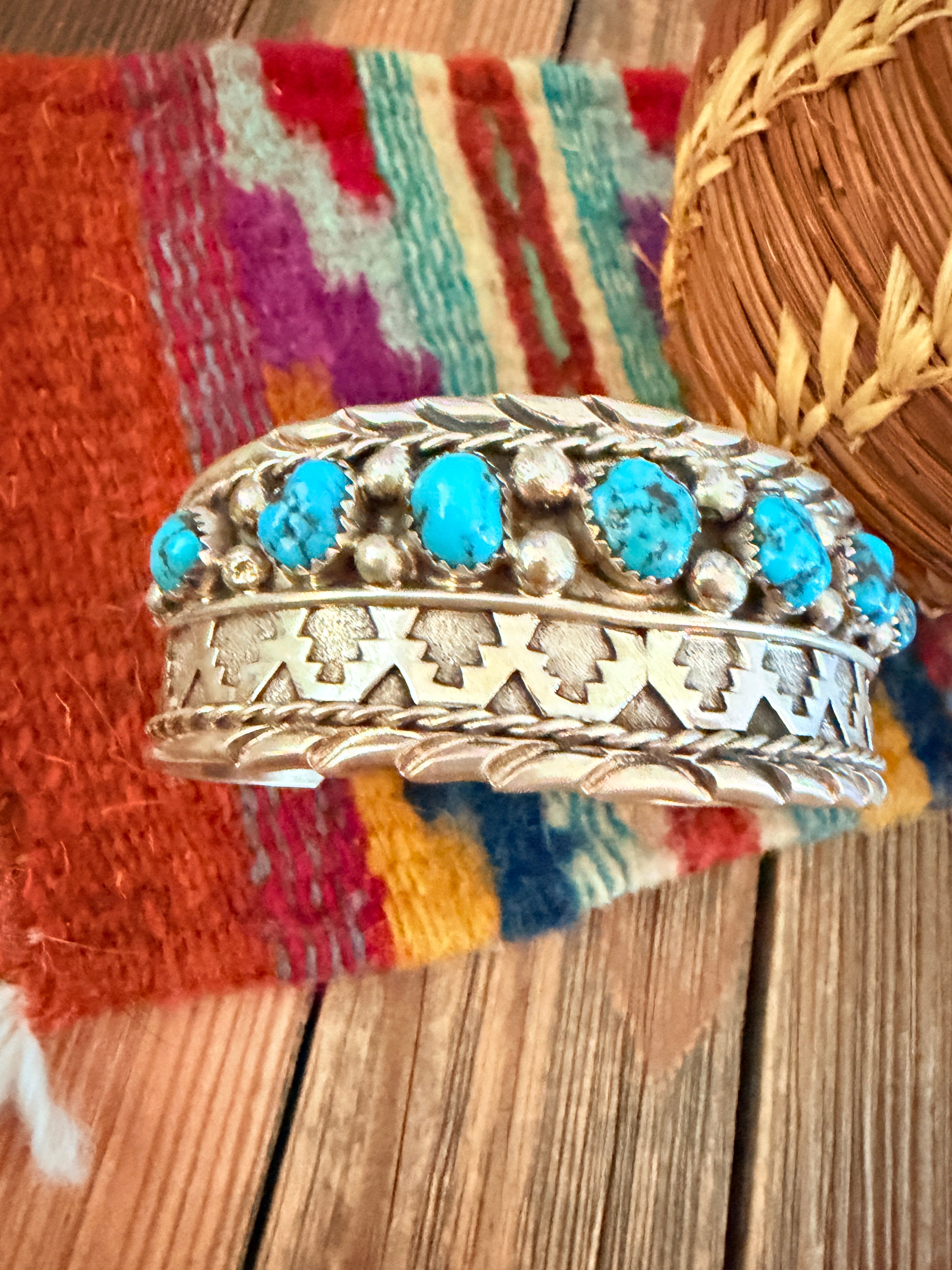 Handcrafted Kingman Turquoise & Sterling Silver Cuff Bracelet