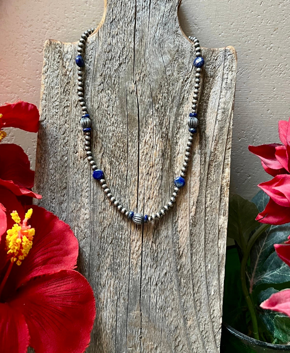 Handmade Lapis & Sterling Silver Beaded Necklace