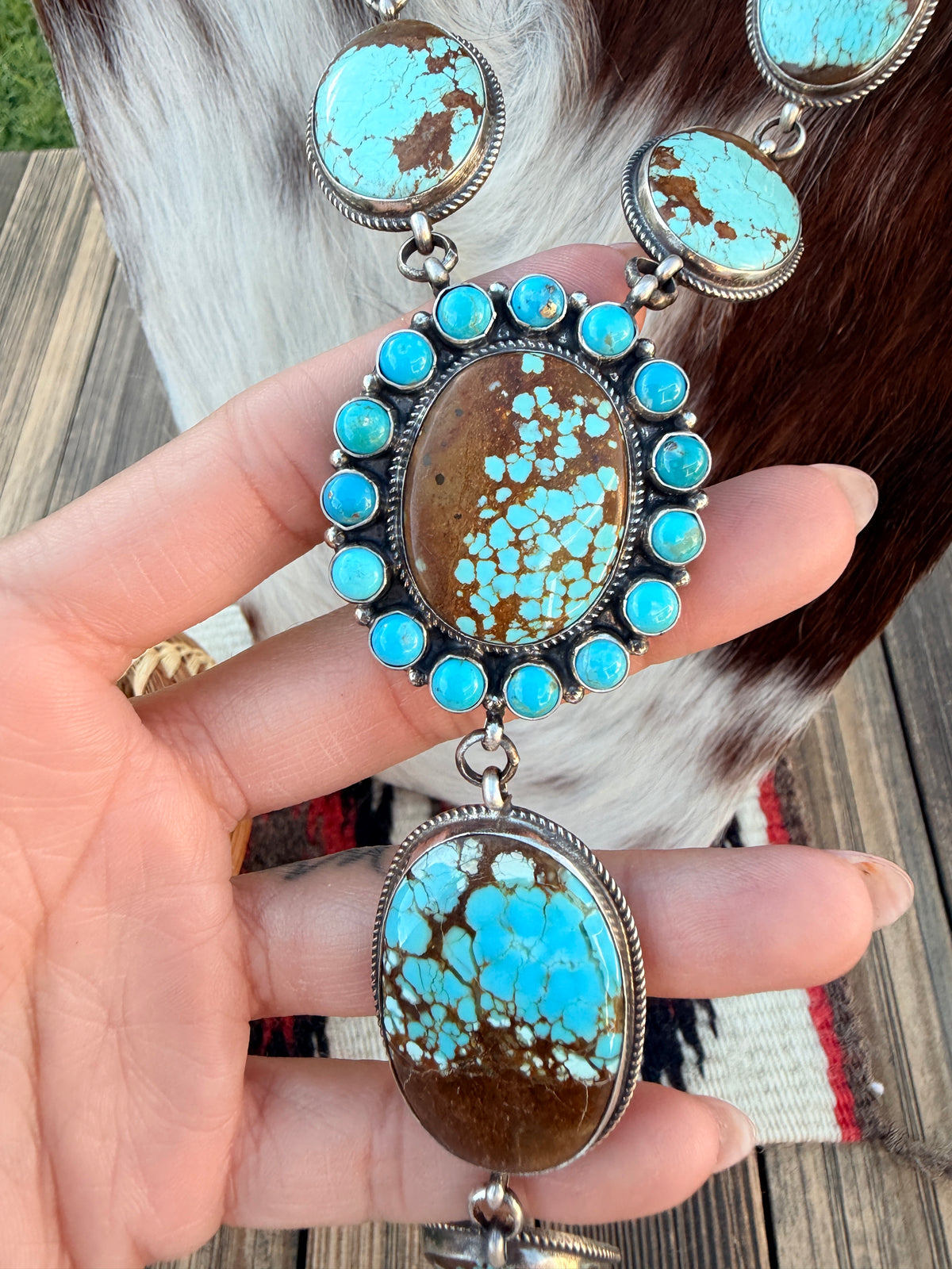 Handcrafted Number 8 Turquoise & Sterling Silver Lariat Necklace by Dean Brown