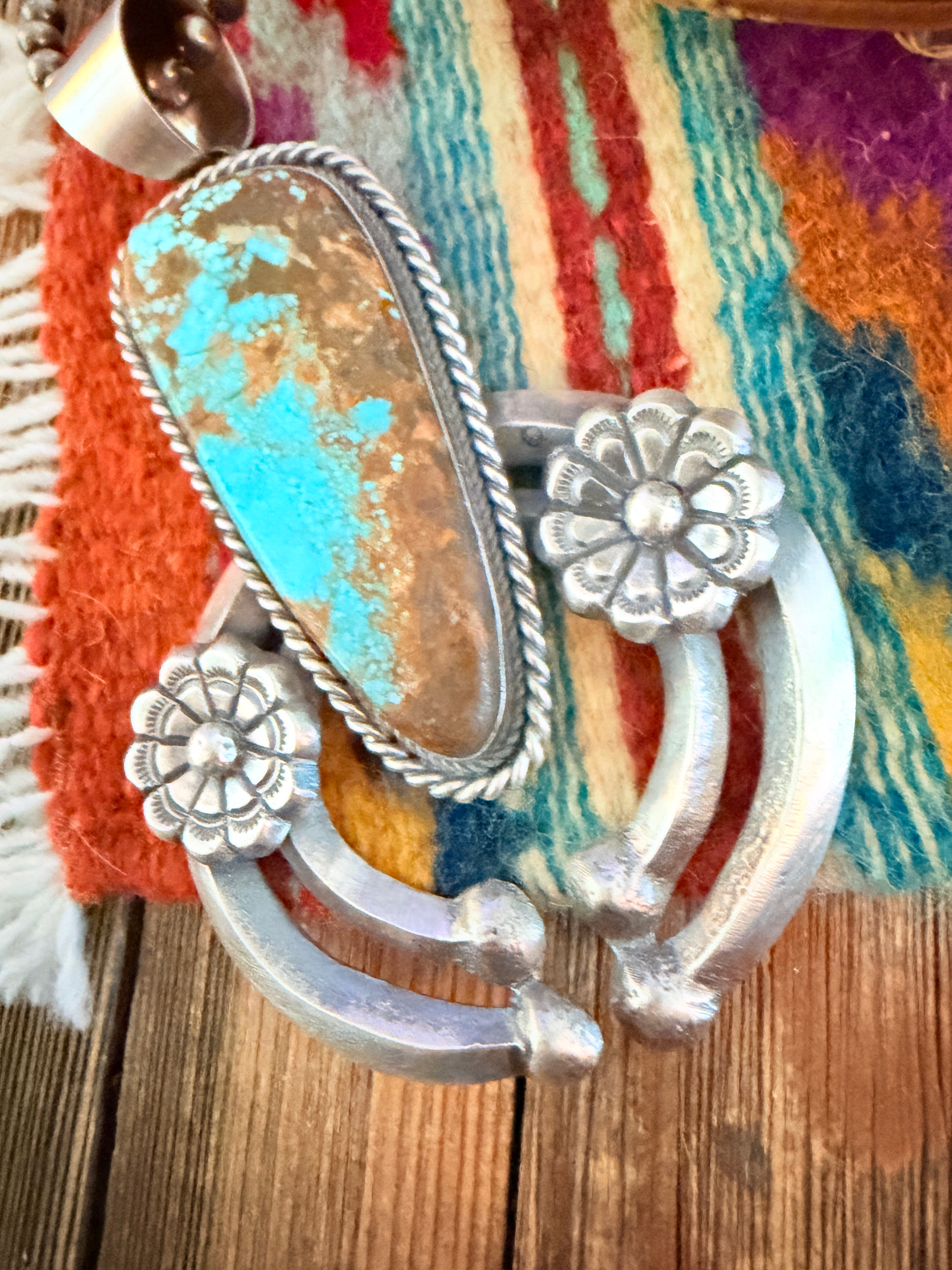 Handcrafted Sterling Silver & Number 8 Turquoise Naja Pendant by Chimney Butte