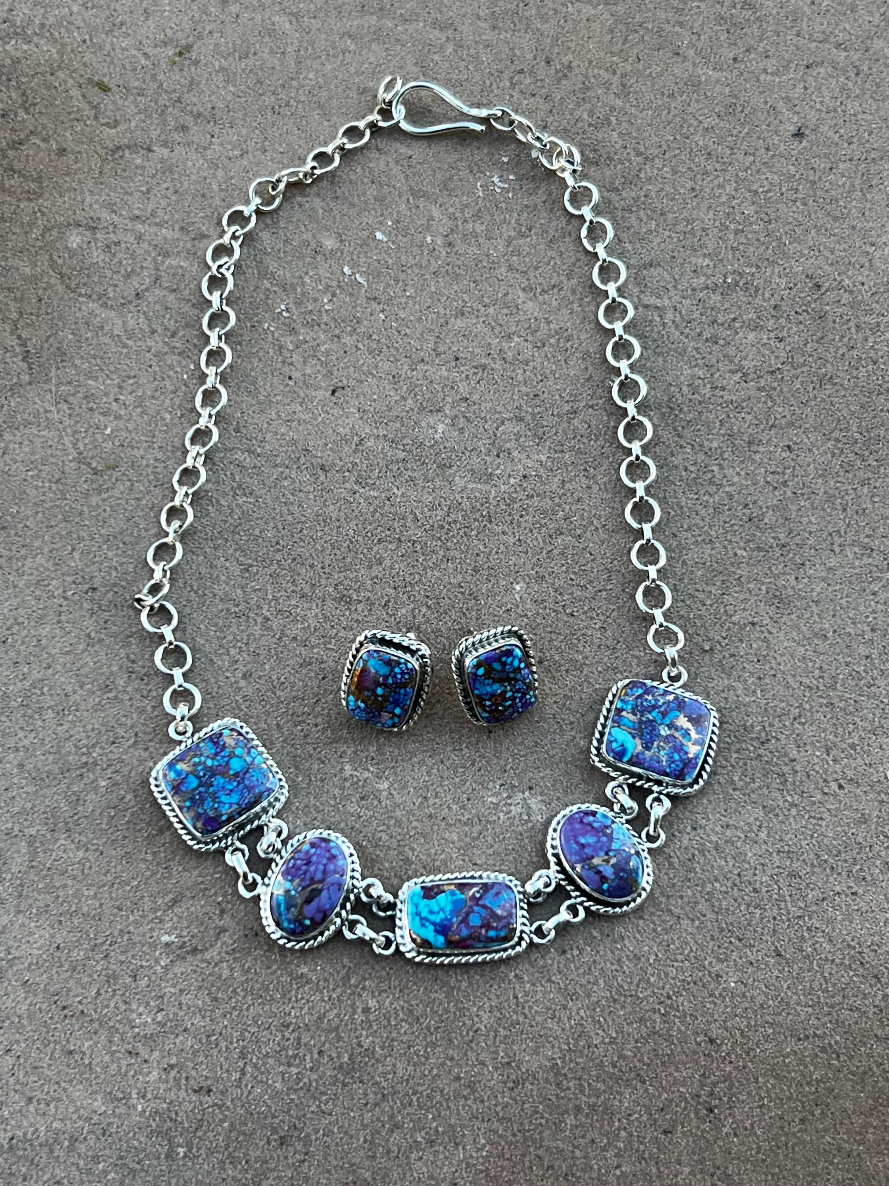 Handmade Purple Dream Mojave Sterling Silver Necklace & Earrings Set