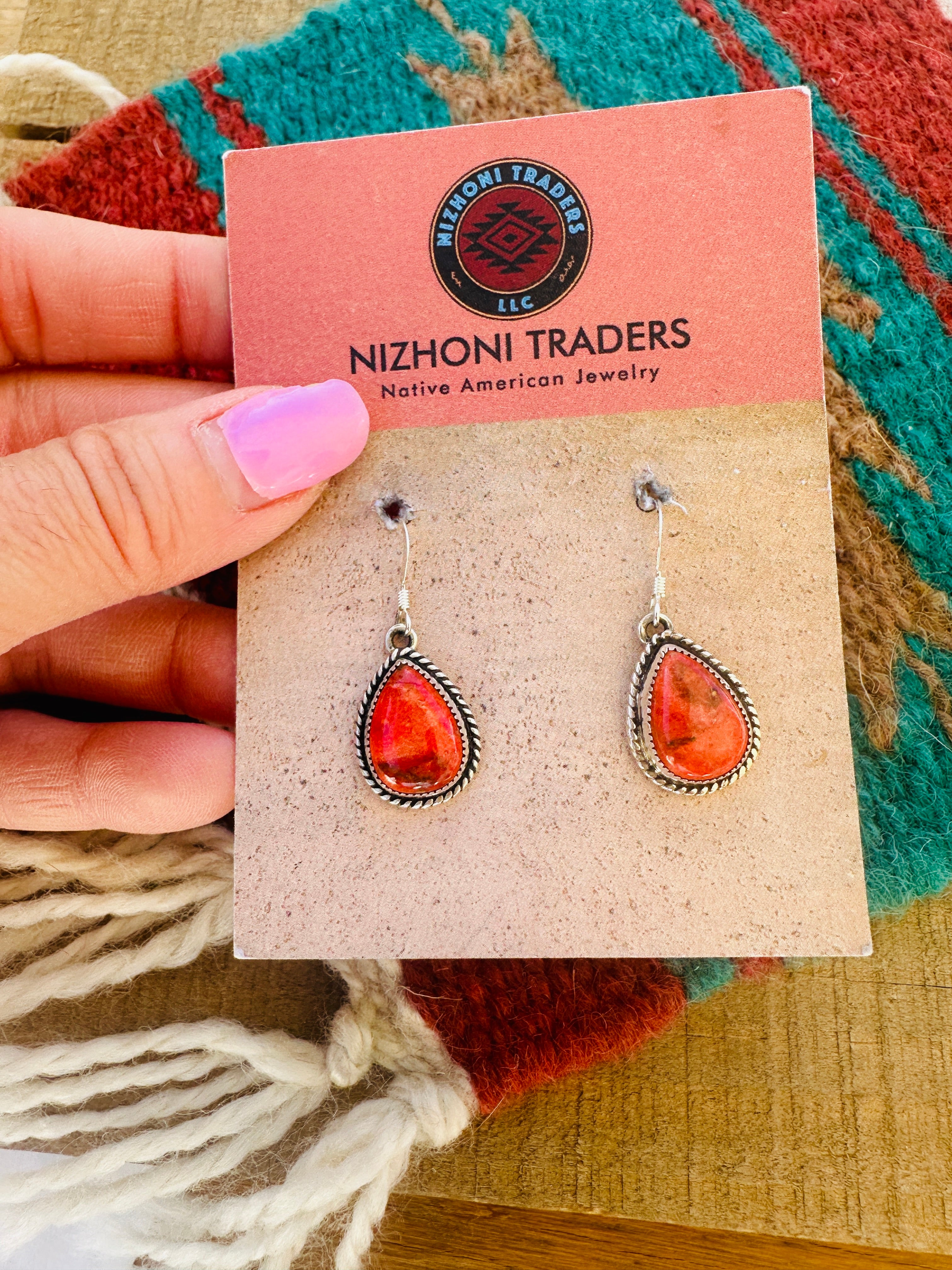Handcrafted Sterling Silver Apple Coral Teardrop Earrings