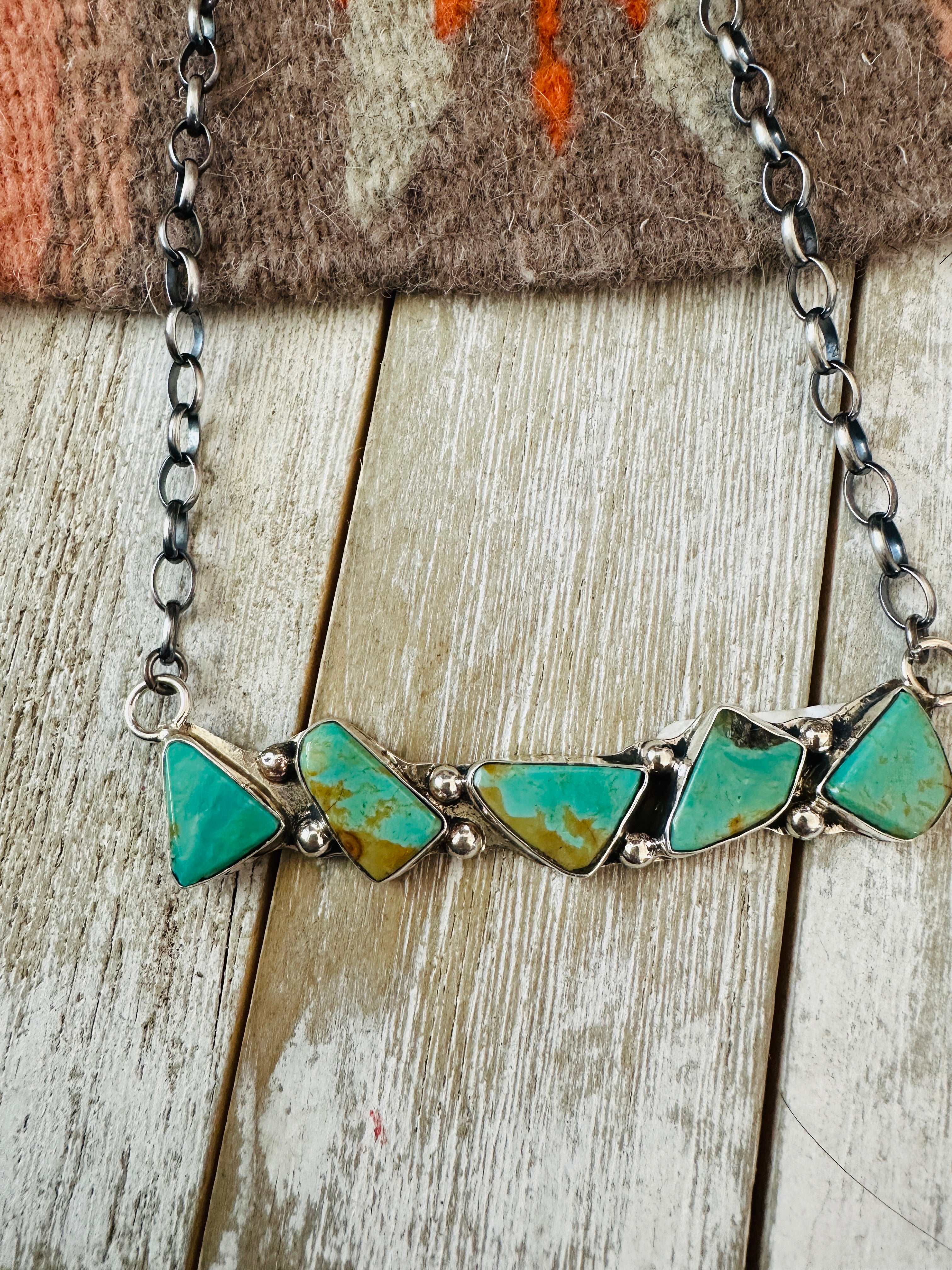 Handcrafted Sterling Silver & Royston Turquoise Bar Necklace by Jude Candelaria
