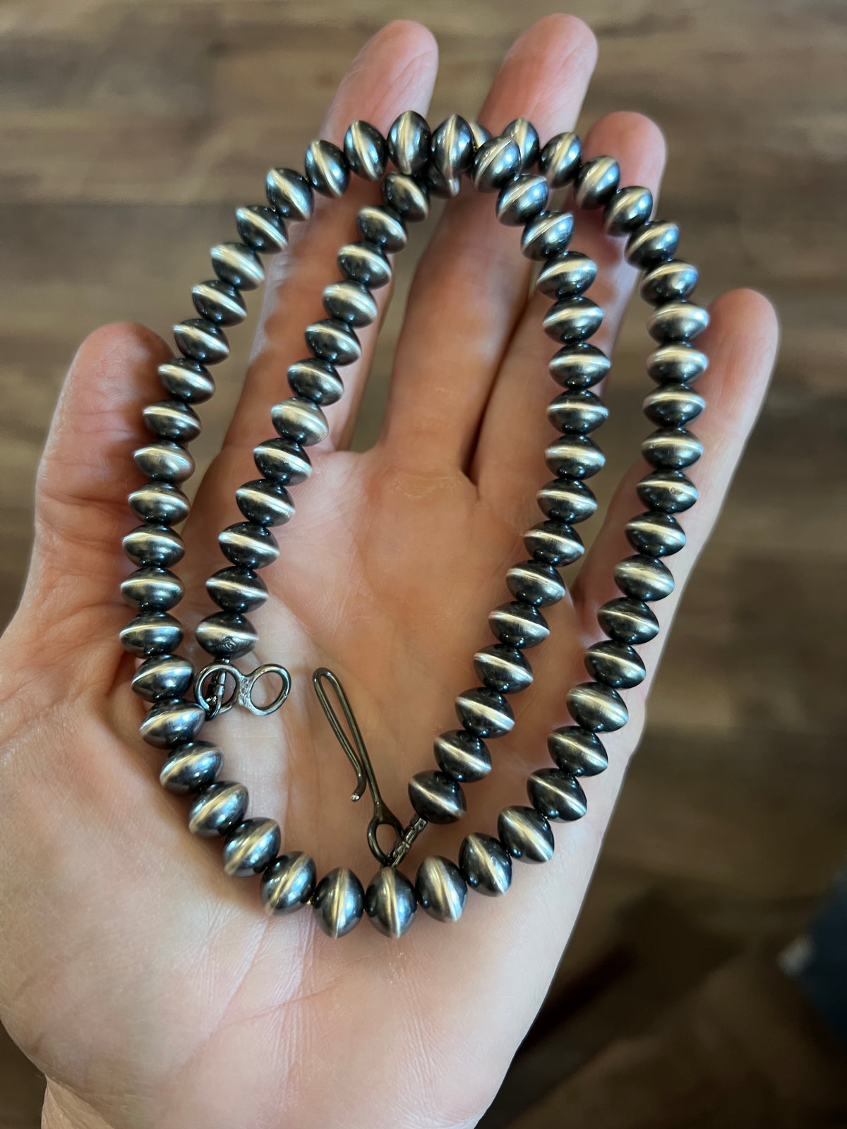 Vinita Cowboy Handmade 9mm Sterling Silver Saucer Pearl Beaded Necklaces