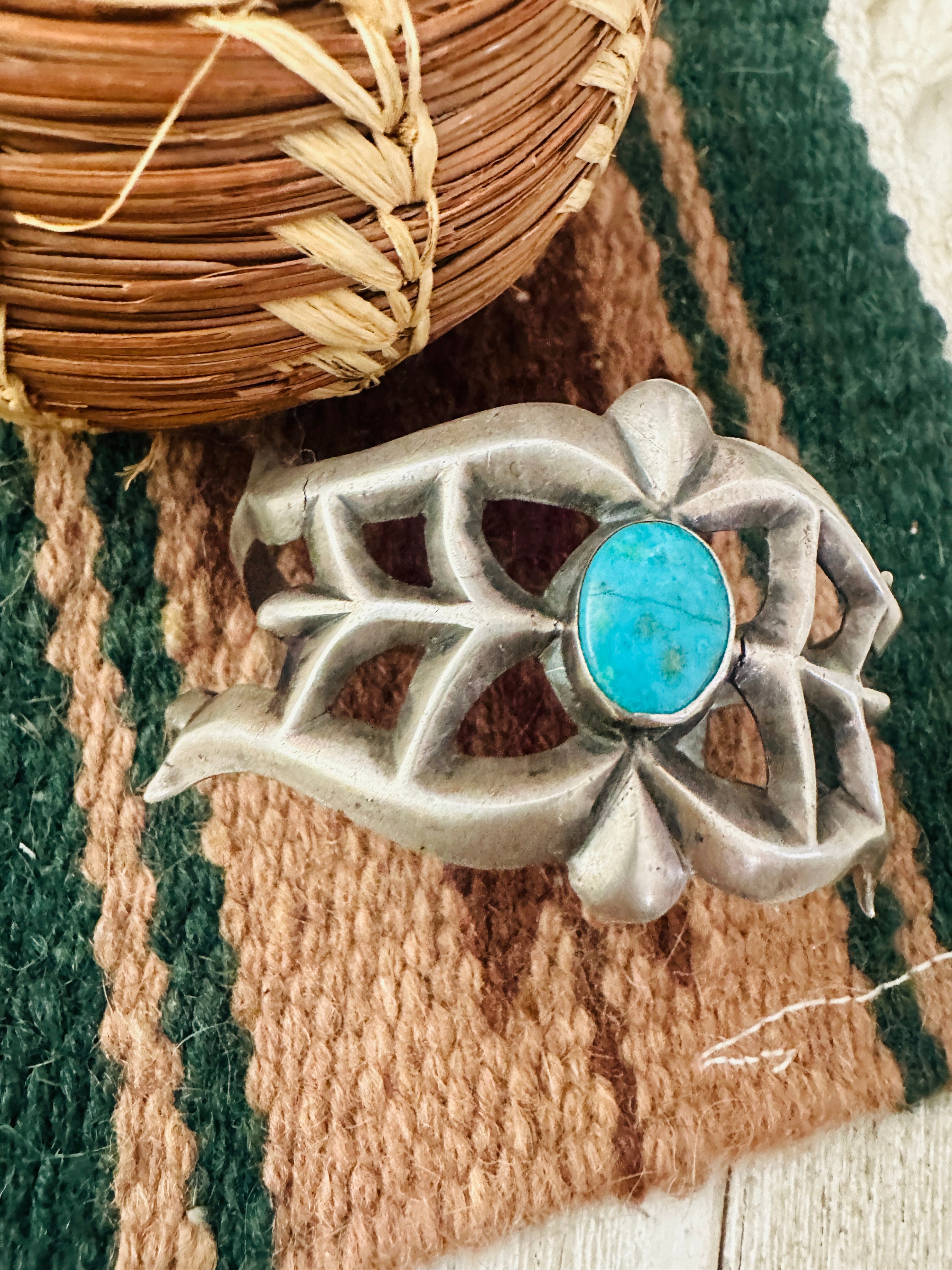Handcrafted Old Pawn Turquoise & Sterling Silver Cuff Bracelet