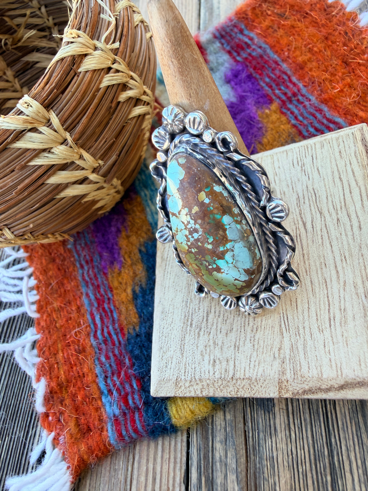 Handcrafted Royston Turquoise & Sterling Silver Ring 8.75 by Rosella Paxson