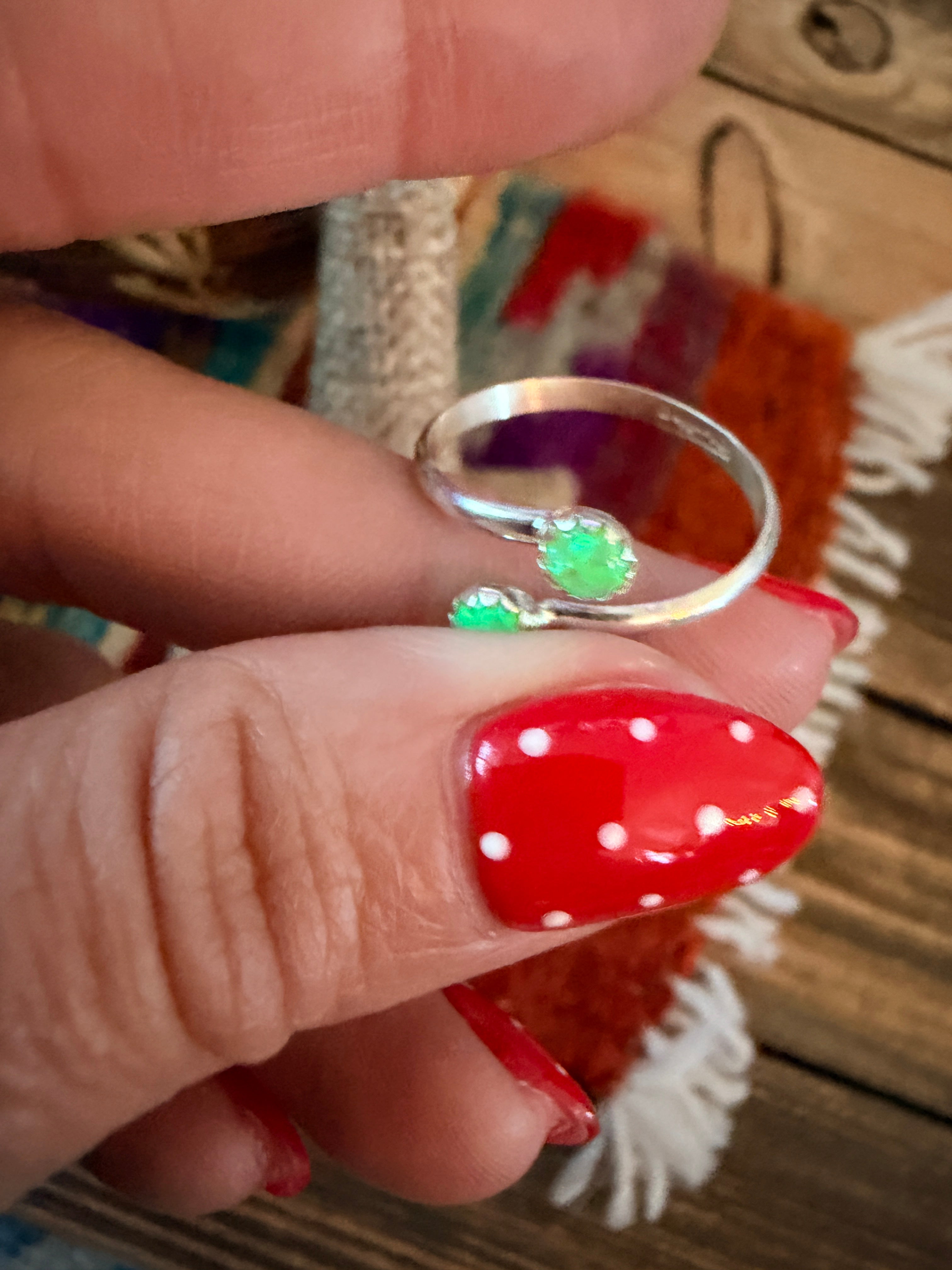 Handcrafted Lime Green Opal & Sterling Silver Adjustable Ring