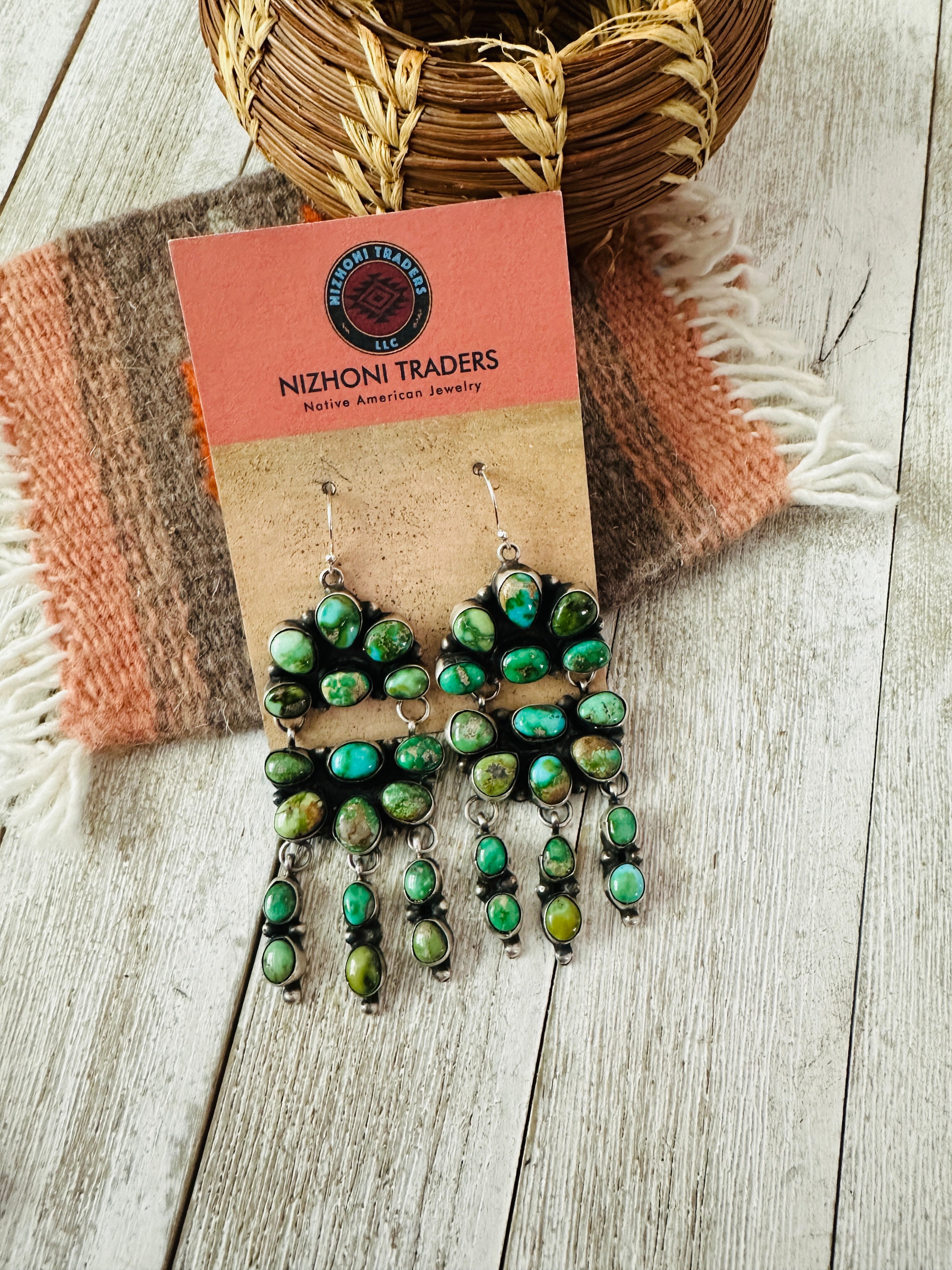 Handcrafted Sonoran Mountain Turquoise & Sterling Silver Cluster Dangle Earrings