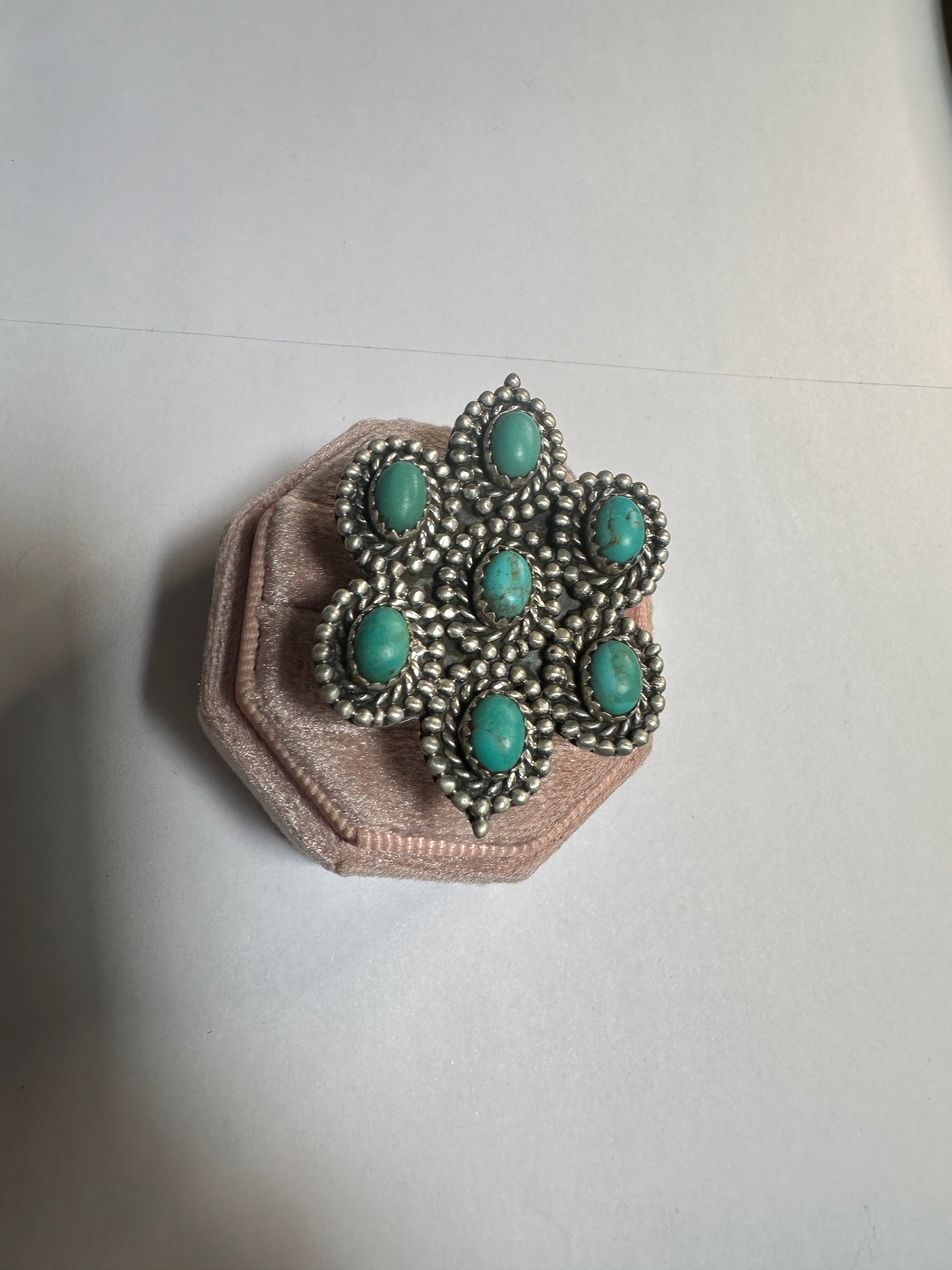 Nizhoni Handmade Adjustable Turquoise Sterling Silver Flower Ring