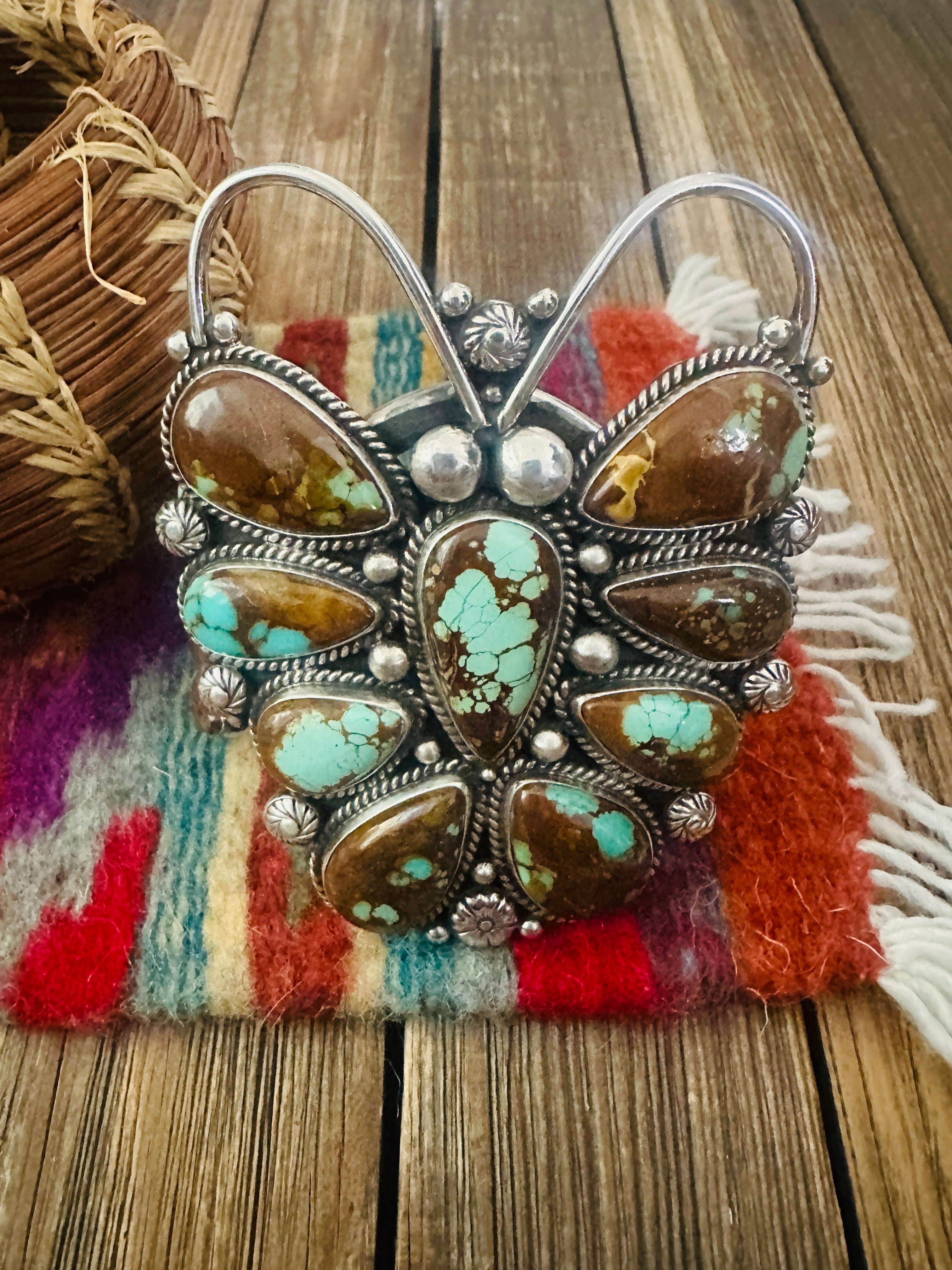 Handcrafted Number 8 Turquoise & Sterling Silver Butterfly Cuff Bracelet by Tyler Brown