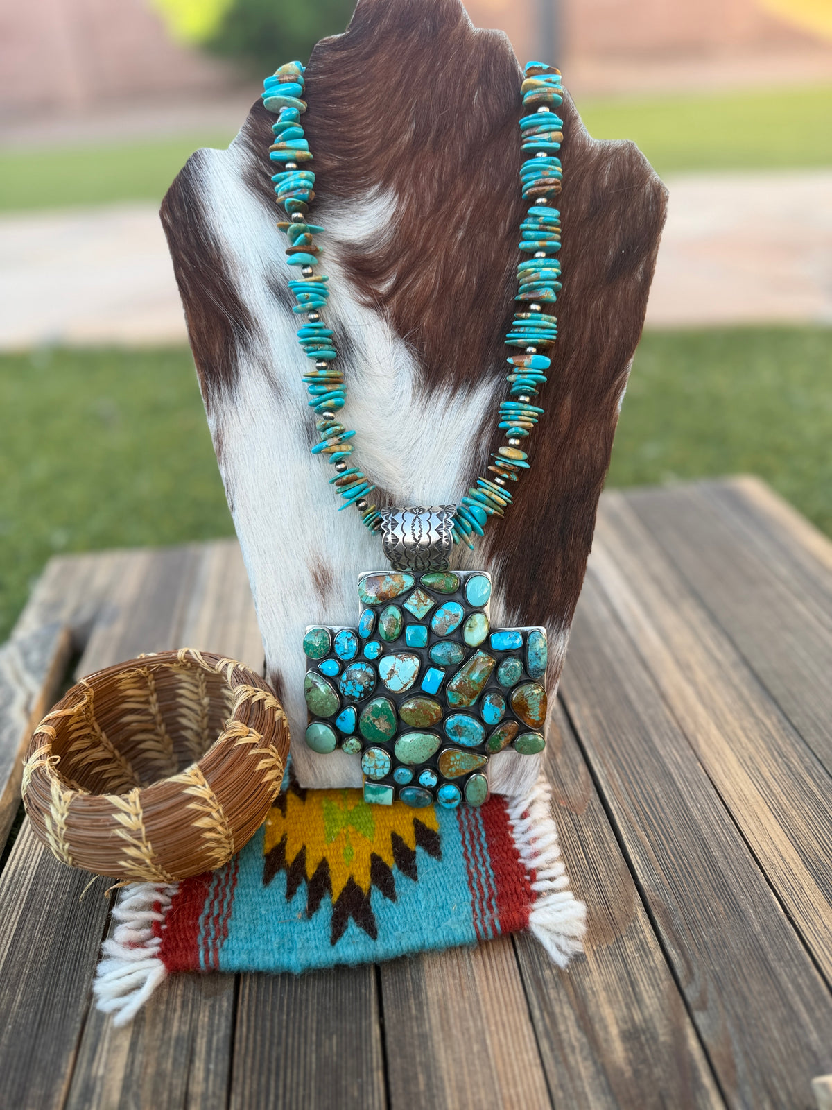 Handcrafted Turquoise & Sterling Silver Beaded Cross Necklace by Emer Thompson