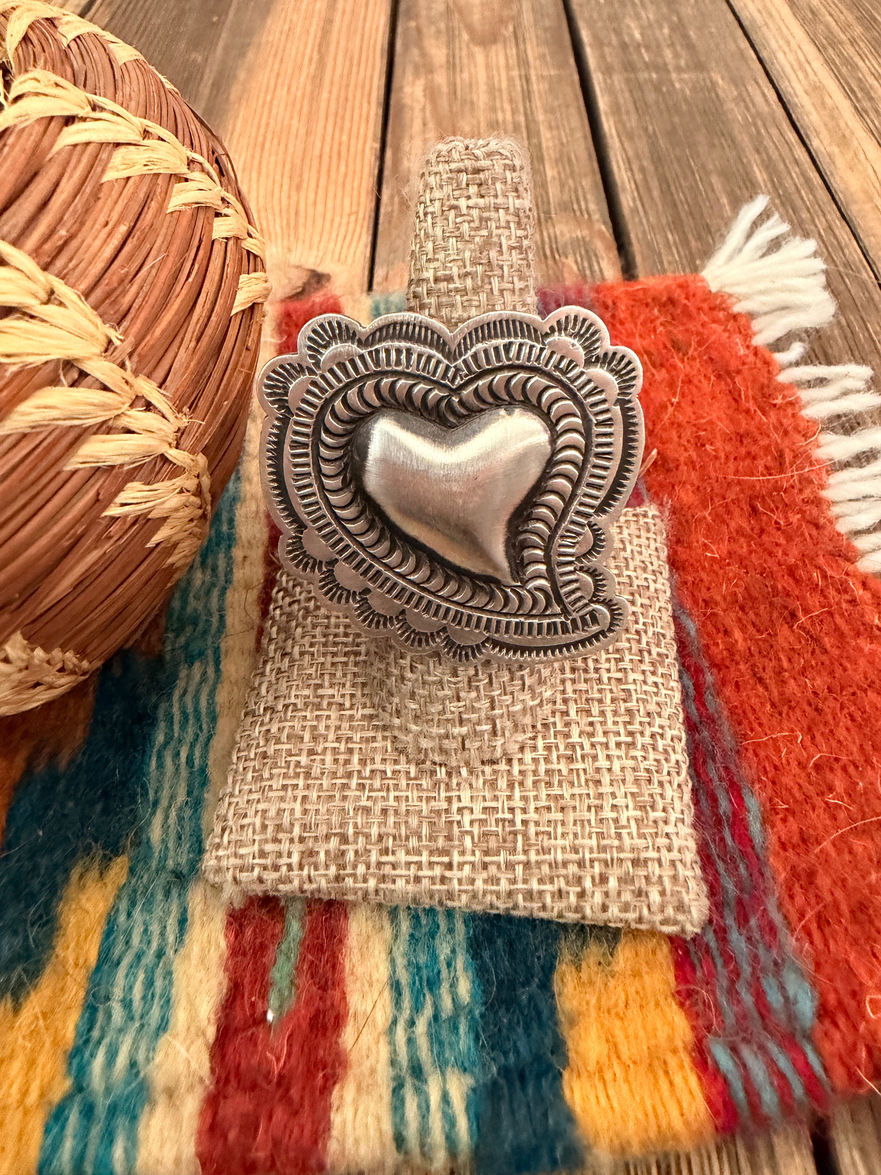 Handcrafted Sterling Silver Adjustable Heart Concho Ring by Leander Tahe
