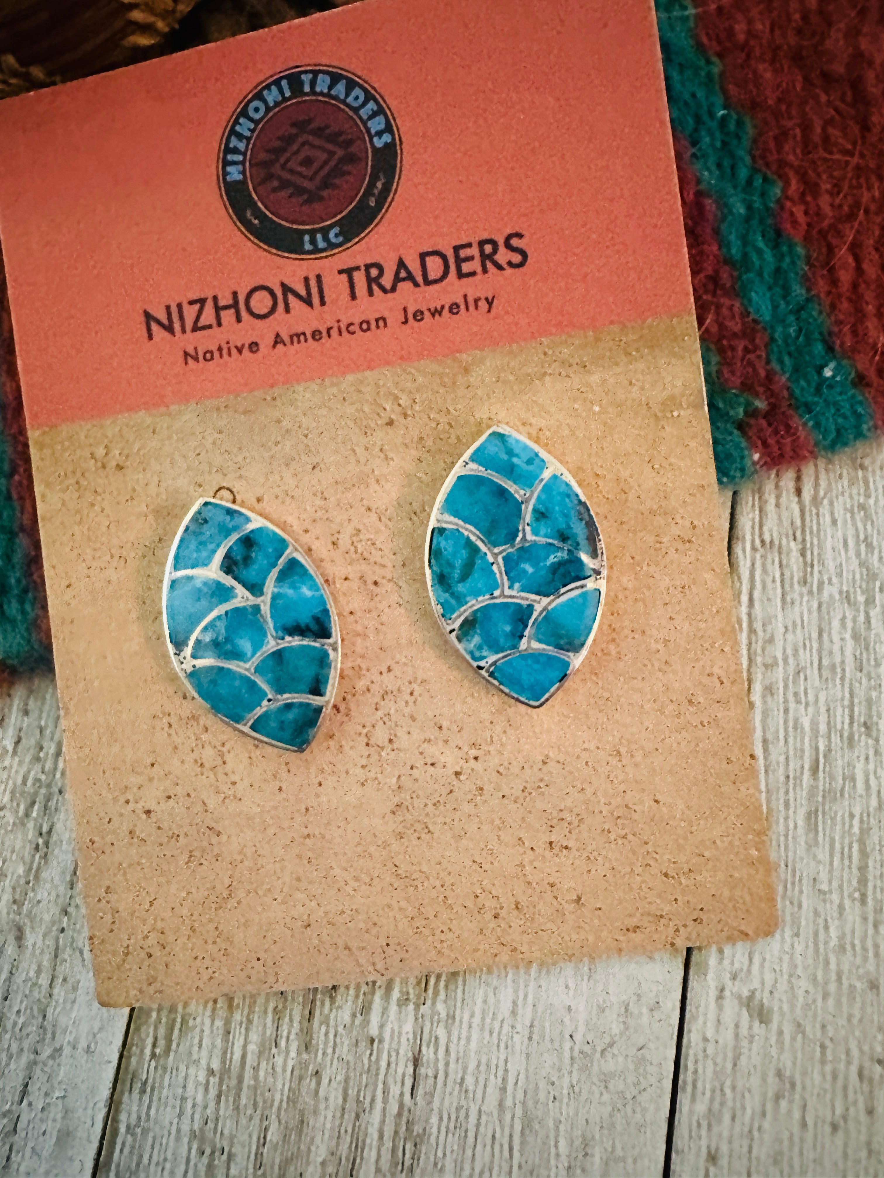 Handcrafted Turquoise & Sterling Silver Inlay Post Earrings