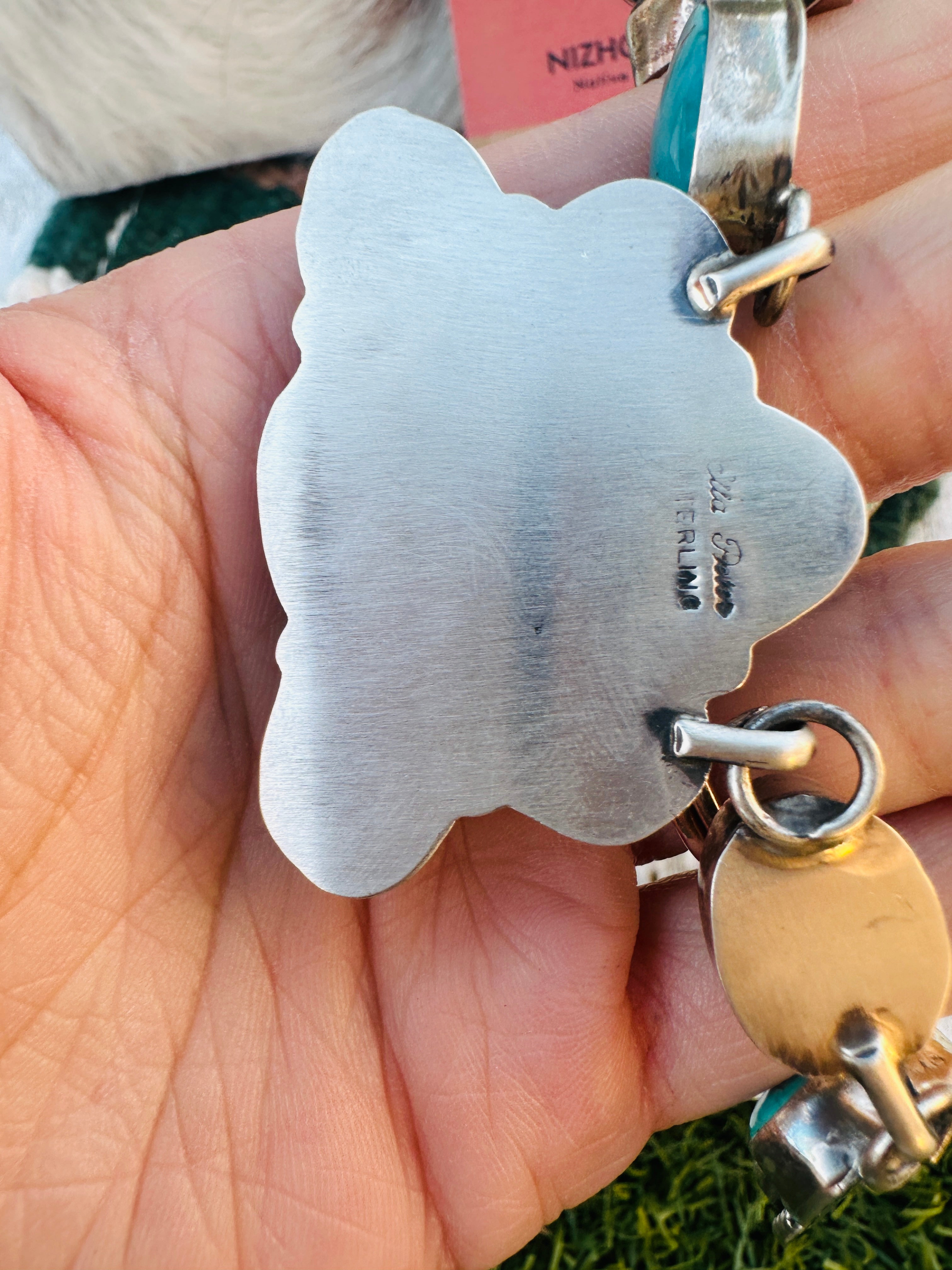 Handcrafted Turquoise & Sterling Silver Cluster Necklace and Earring Set by Ella Peter