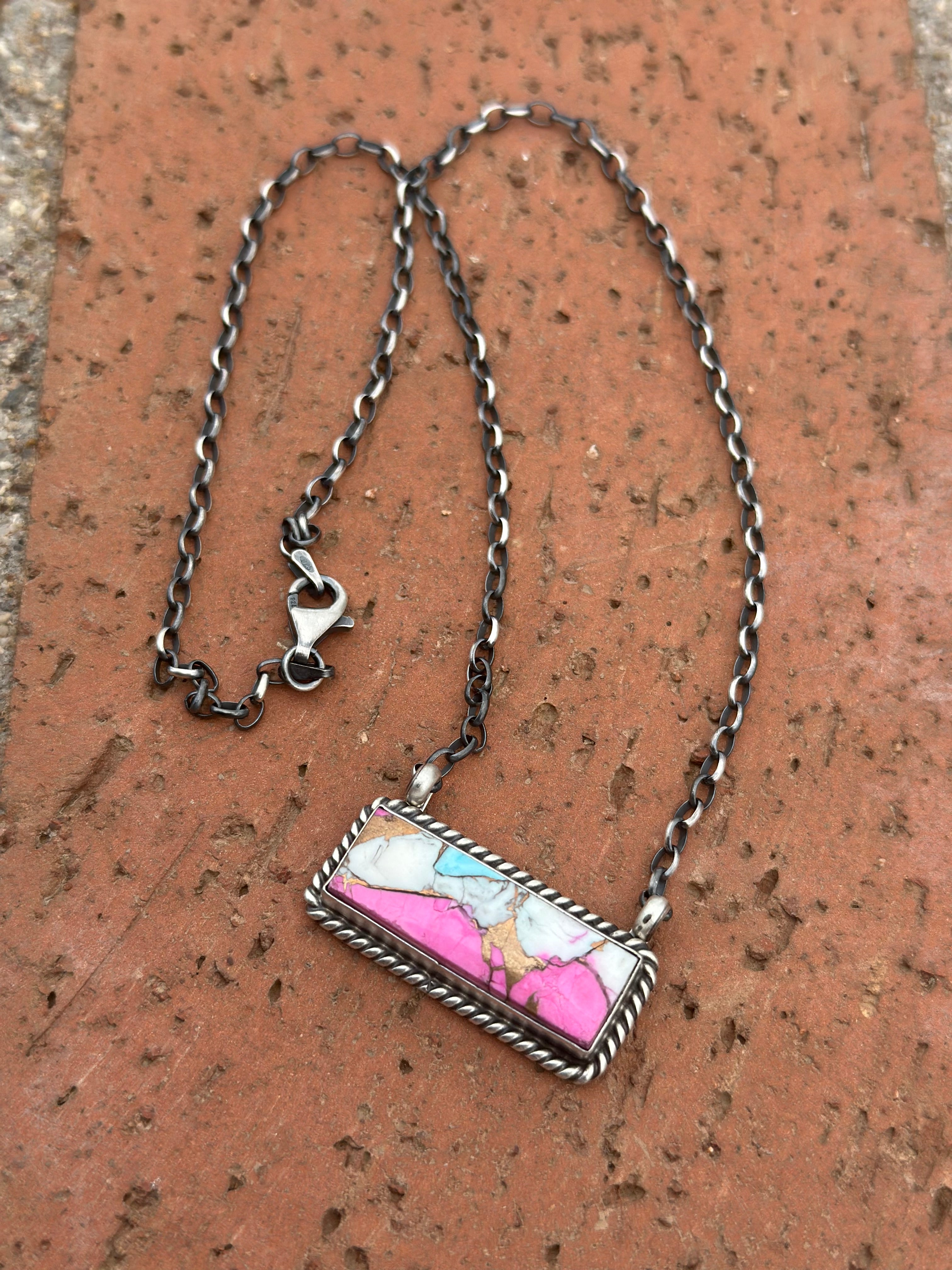 Handcrafted Cotton Candy Sterling Silver Handmade Bar Necklace