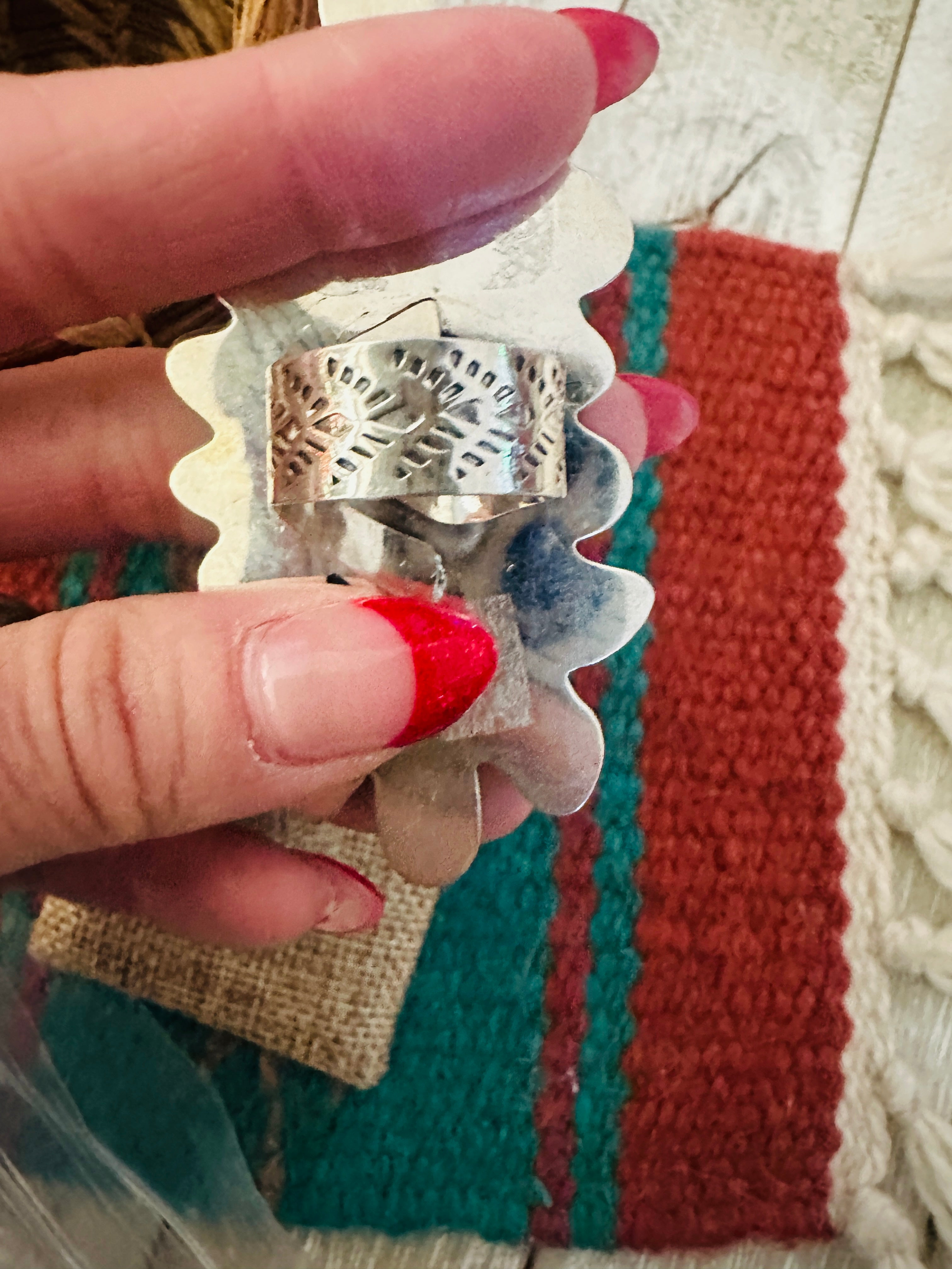 Handcrafted Turquoise & Sterling Silver Cluster Adjustable Ring by Federico Jimenez